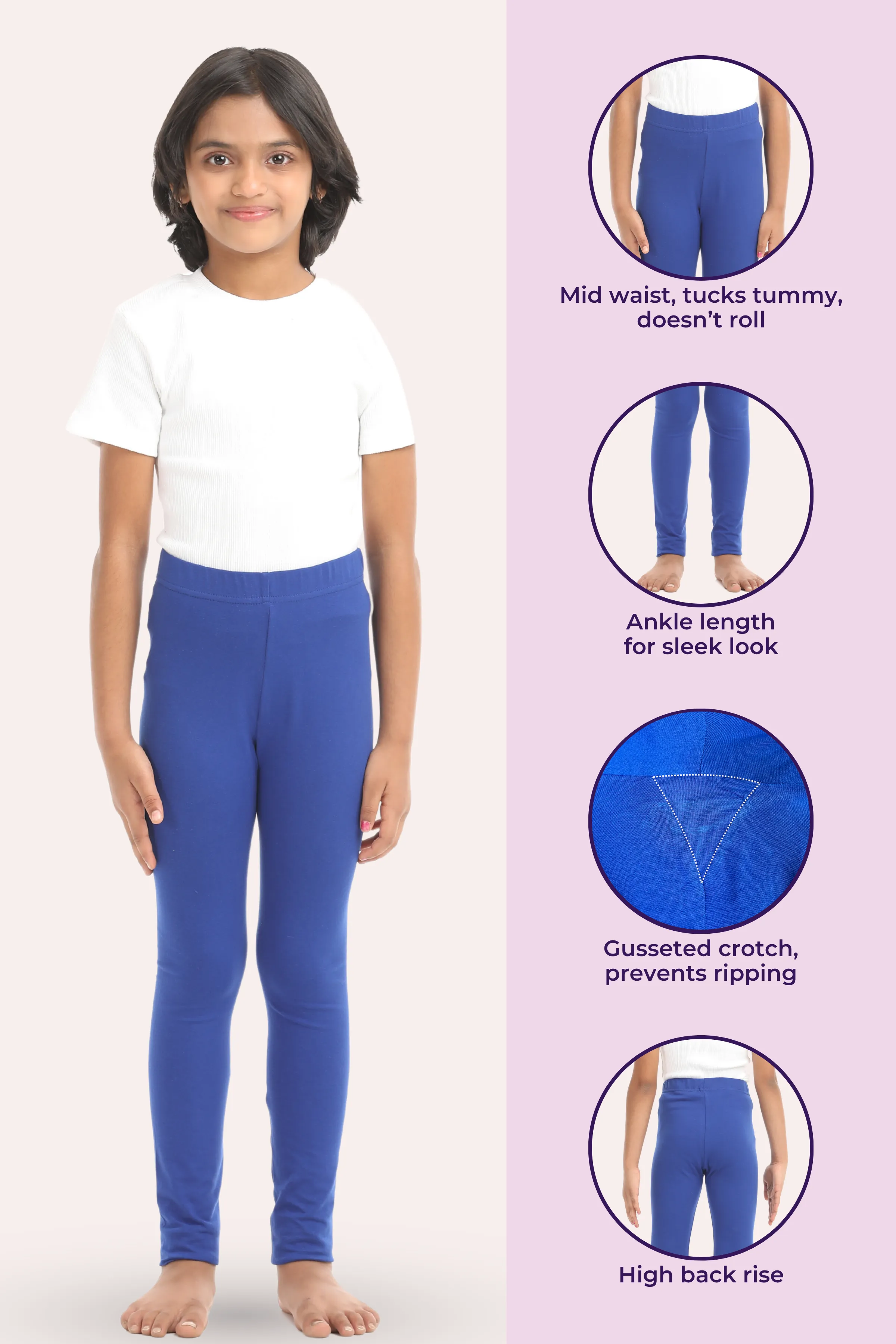 Girls' Leggings | Mid Waist | Ankle Length | Gusset Crotch Prevents Ripping | Non-See-Through | Cotton-Elastane Blend | Perfect For Every Occasion - Image 2