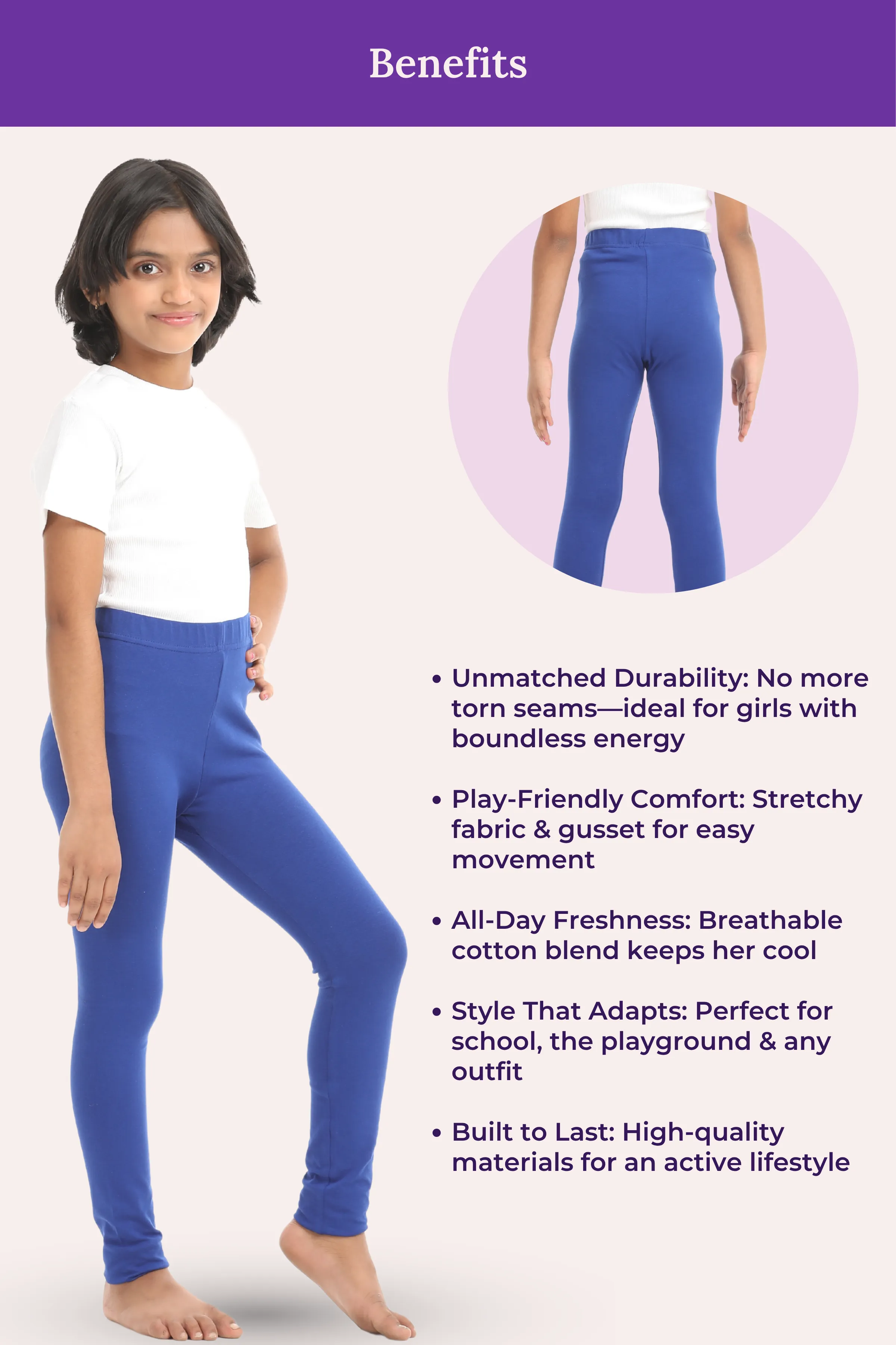 Girls' Leggings | Mid Waist | Ankle Length | Gusset Crotch Prevents Ripping | Non-See-Through | Cotton-Elastane Blend | Perfect For Every Occasion - Image 6