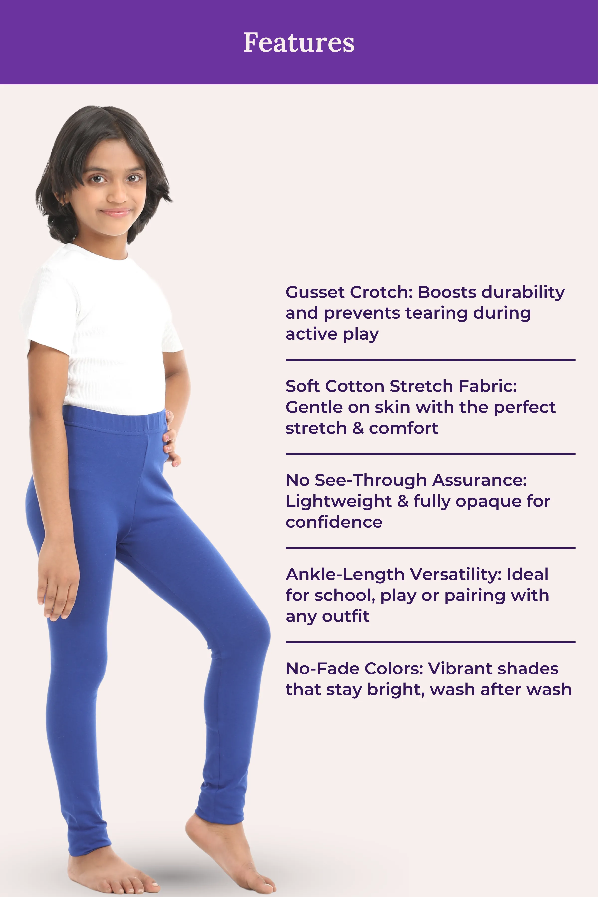 Girls' Leggings | Mid Waist | Ankle Length | Gusset Crotch Prevents Ripping | Non-See-Through | Cotton-Elastane Blend | Perfect For Every Occasion - Image 7