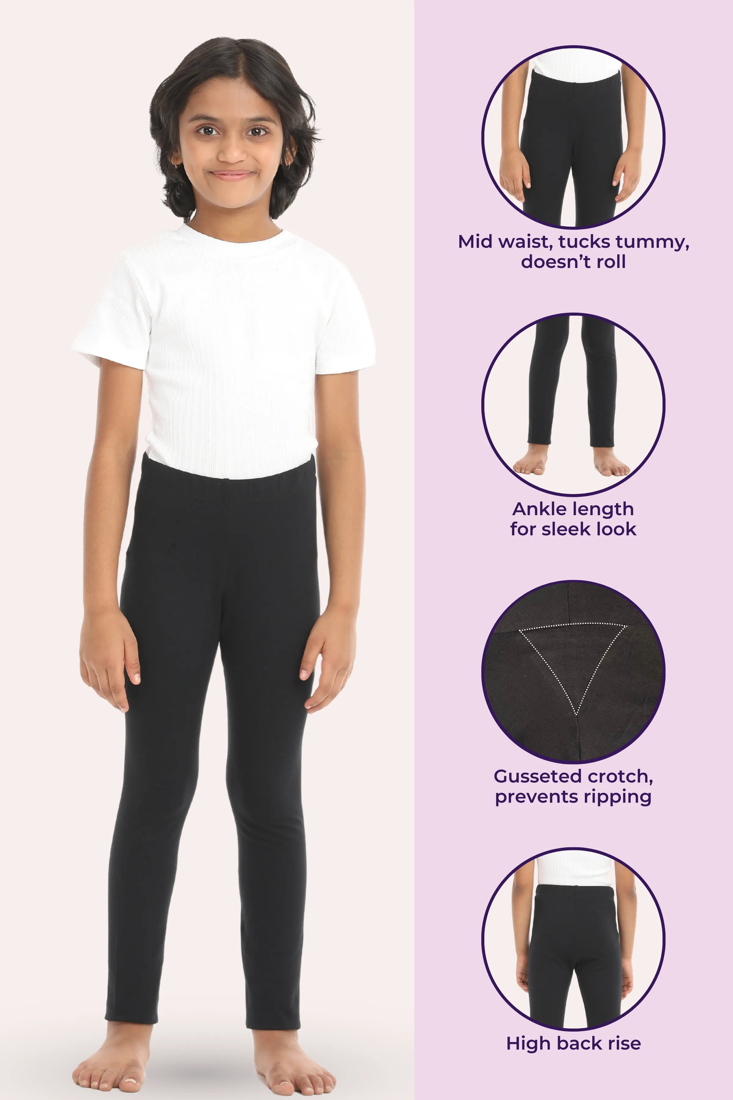 Girls' Leggings | Mid Waist | Ankle Length | Gusset Crotch Prevents Ripping | Non-See-Through | Cotton-Elastane Blend | Perfect For Every Occasion - Image 2