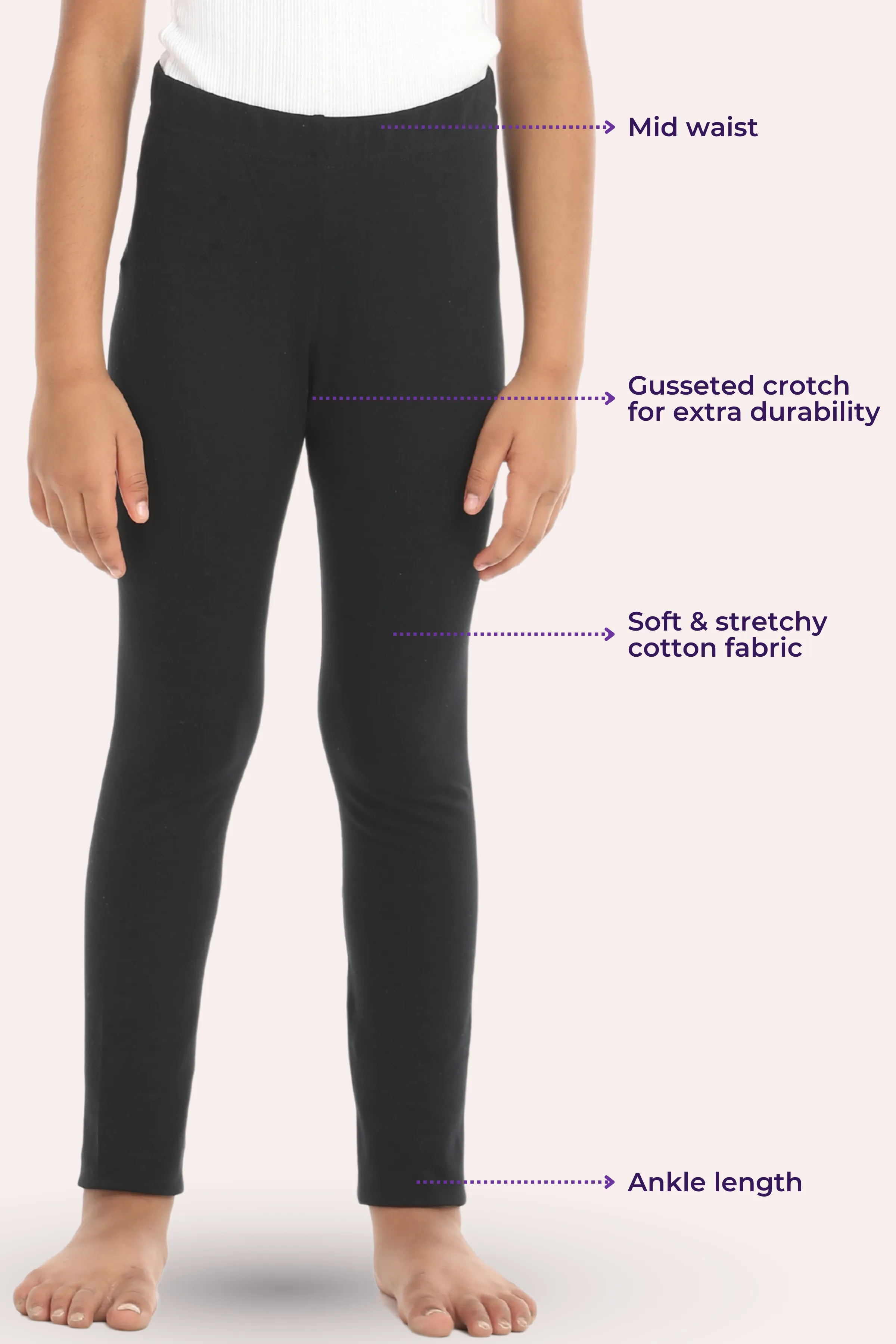 Girls' Leggings | Mid Waist | Ankle Length | Gusset Crotch Prevents Ripping | Non-See-Through | Cotton-Elastane Blend | Perfect For Every Occasion - Image 3