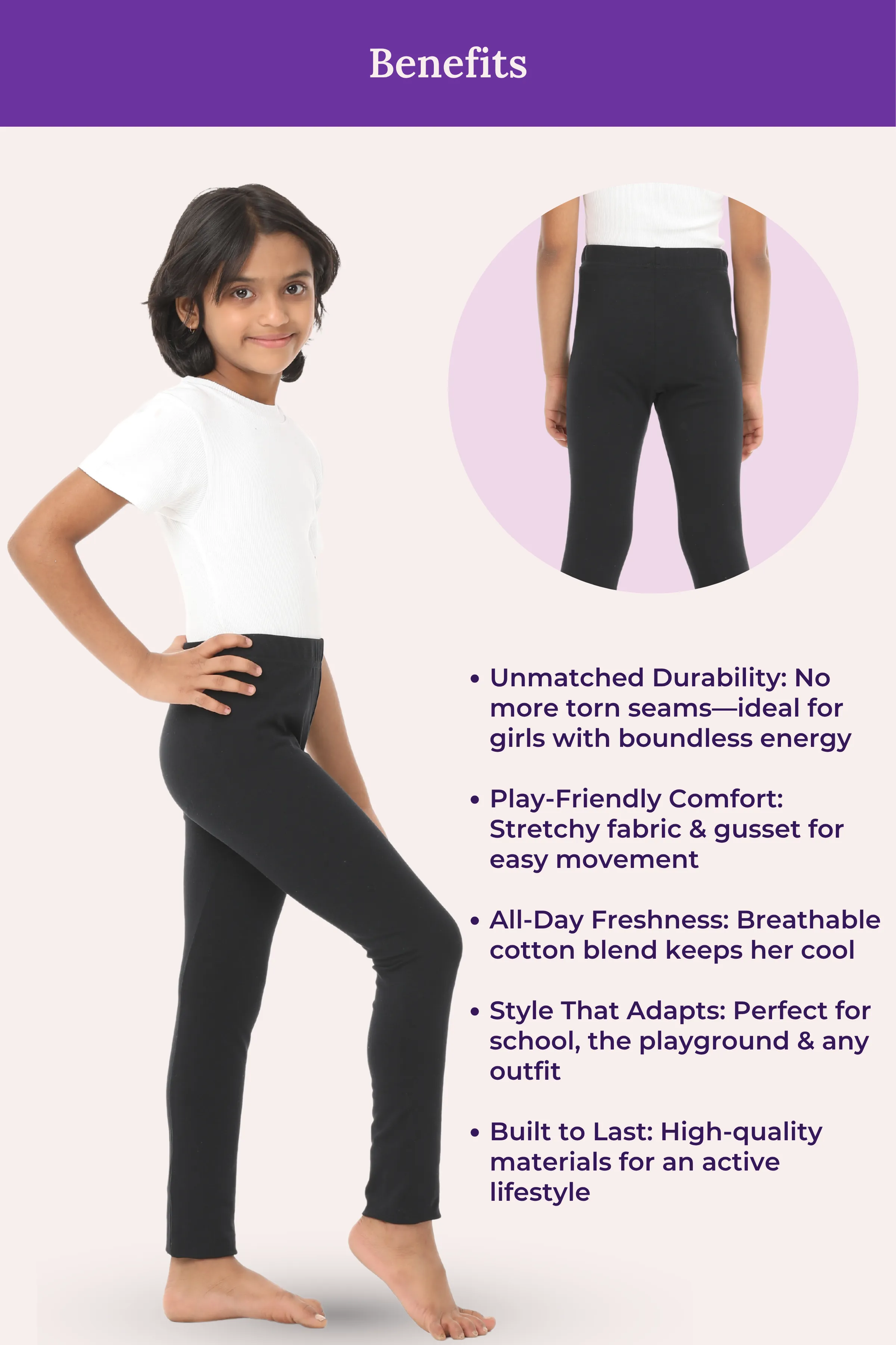 Girls' Leggings | Mid Waist | Ankle Length | Gusset Crotch Prevents Ripping | Non-See-Through | Cotton-Elastane Blend | Perfect For Every Occasion - Image 6