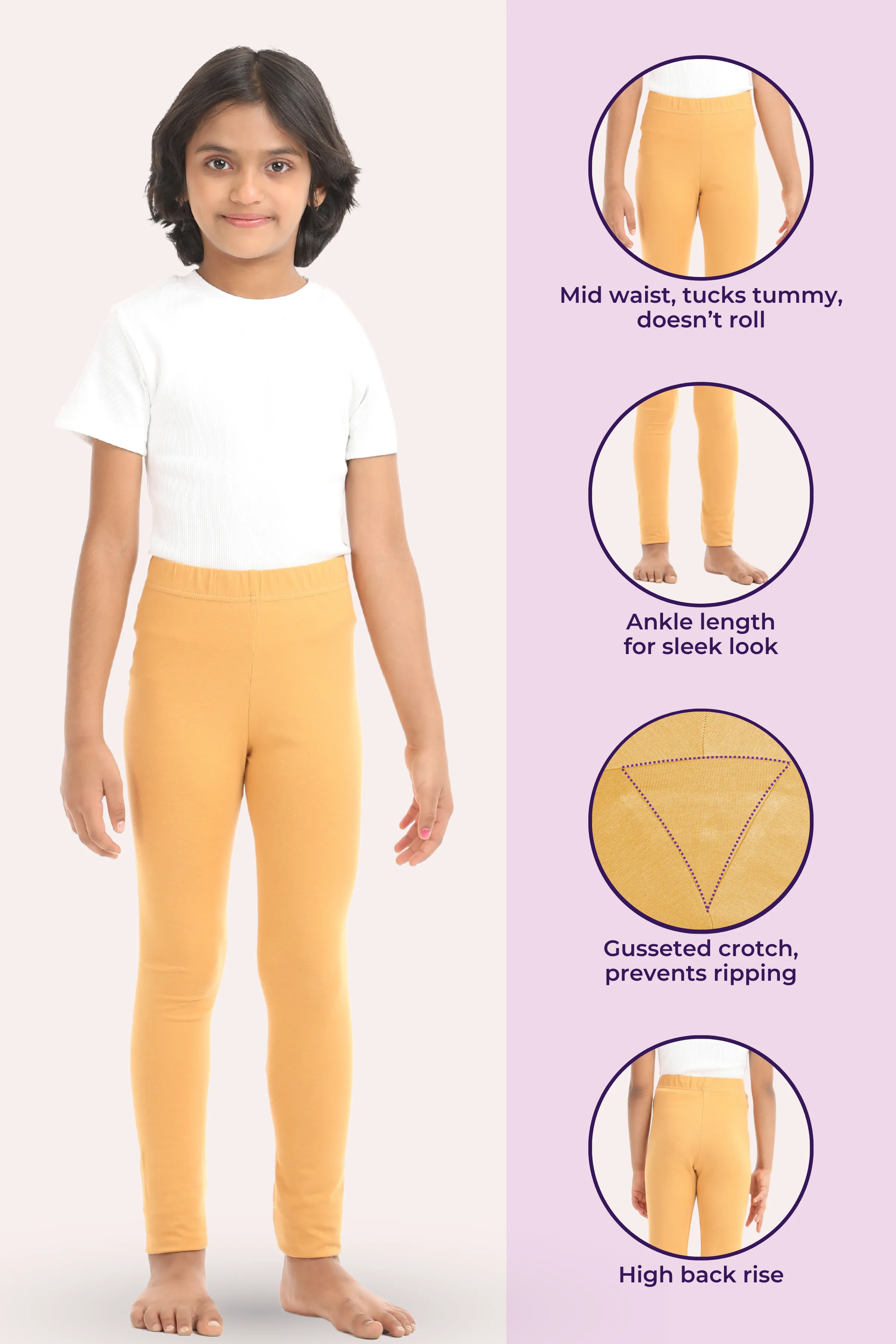 Girls' Leggings | Mid Waist | Ankle Length | Gusset Crotch Prevents Ripping | Non-See-Through | Cotton-Elastane Blend | Perfect For Every Occasion - Image 2