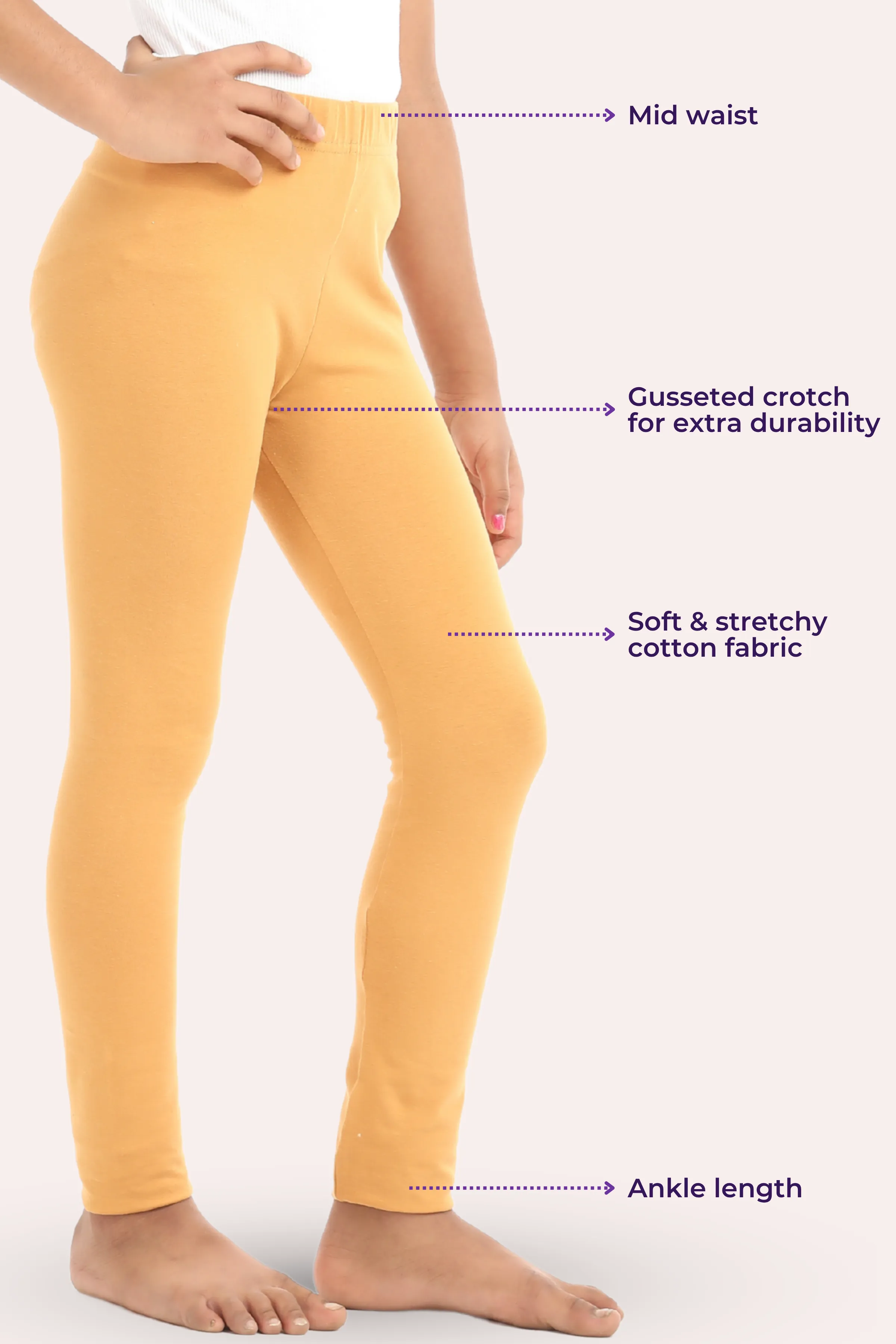 Girls' Leggings | Mid Waist | Ankle Length | Gusset Crotch Prevents Ripping | Non-See-Through | Cotton-Elastane Blend | Perfect For Every Occasion - Image 3