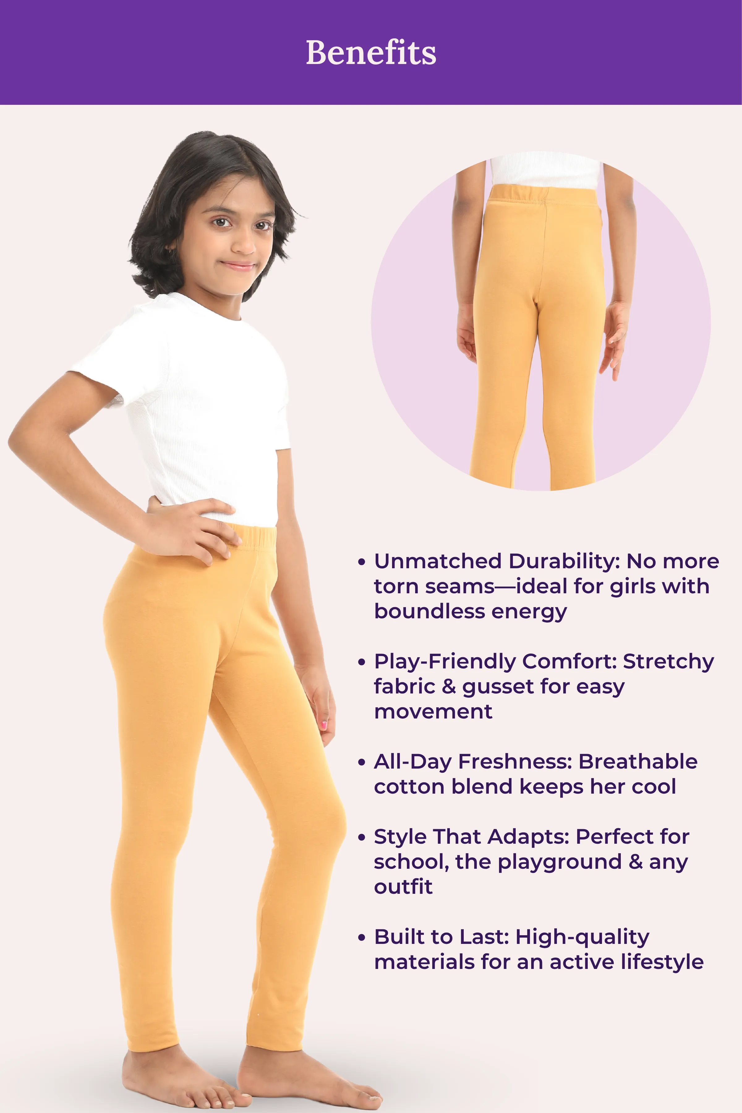 Girls' Leggings | Mid Waist | Ankle Length | Gusset Crotch Prevents Ripping | Non-See-Through | Cotton-Elastane Blend | Perfect For Every Occasion - Image 6