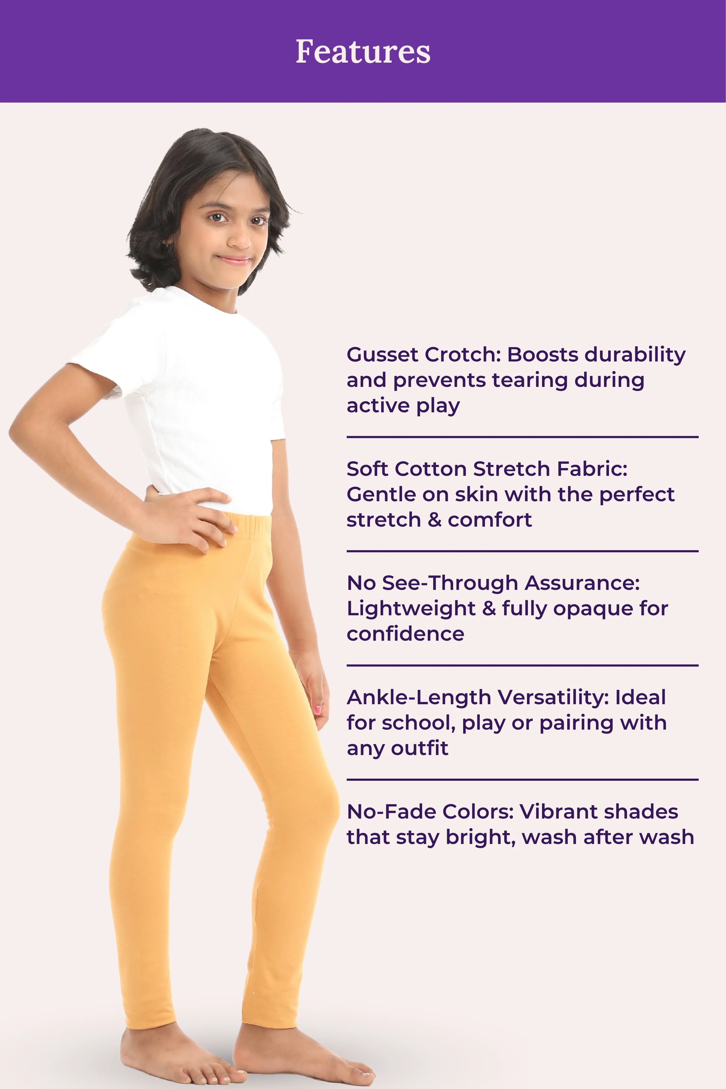 Girls' Leggings | Mid Waist | Ankle Length | Gusset Crotch Prevents Ripping | Non-See-Through | Cotton-Elastane Blend | Perfect For Every Occasion - Image 7