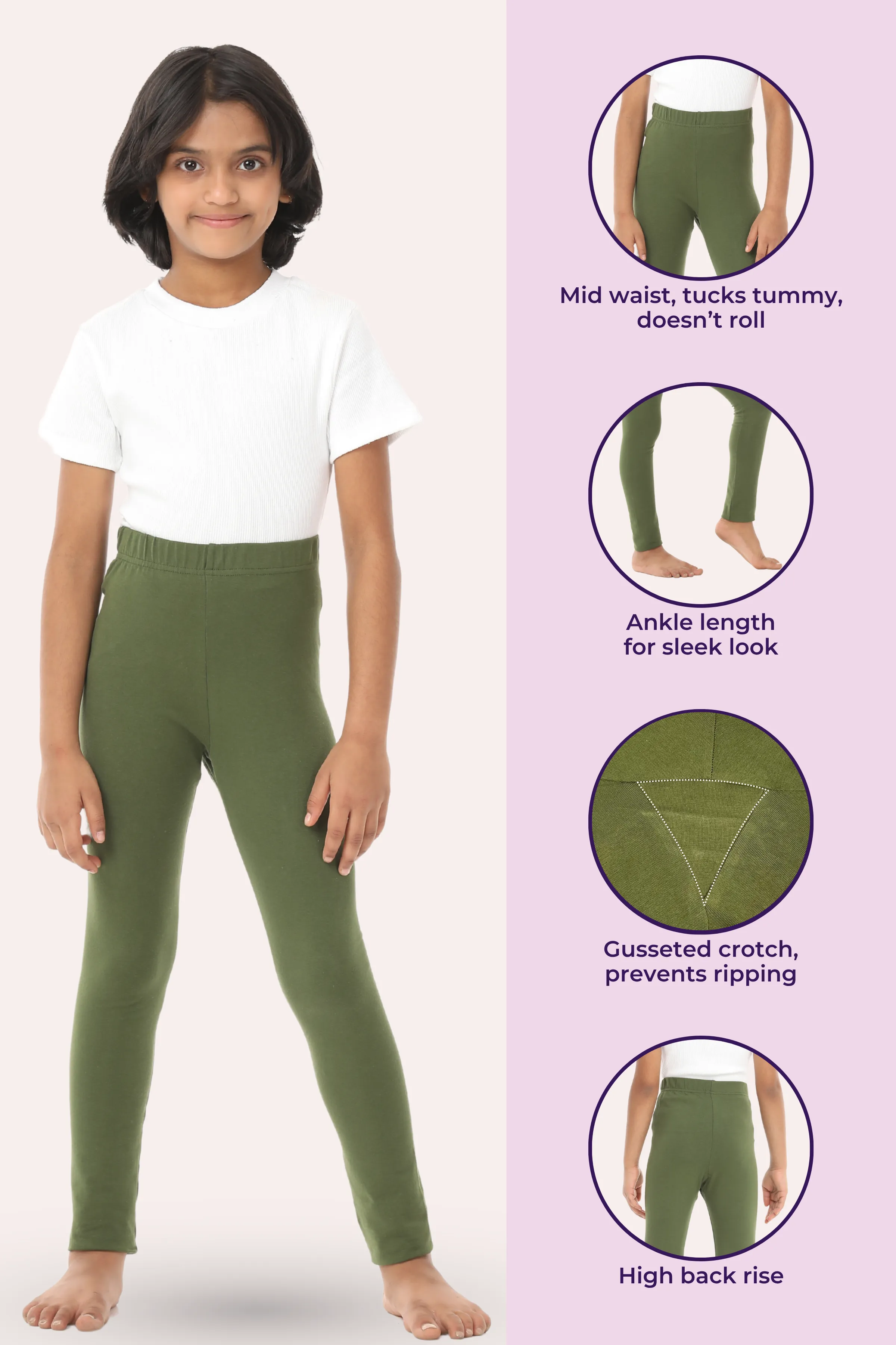 Girls' Leggings | Mid Waist | Ankle Length | Gusset Crotch Prevents Ripping | Non-See-Through | Cotton-Elastane Blend | Perfect For Every Occasion - Image 2