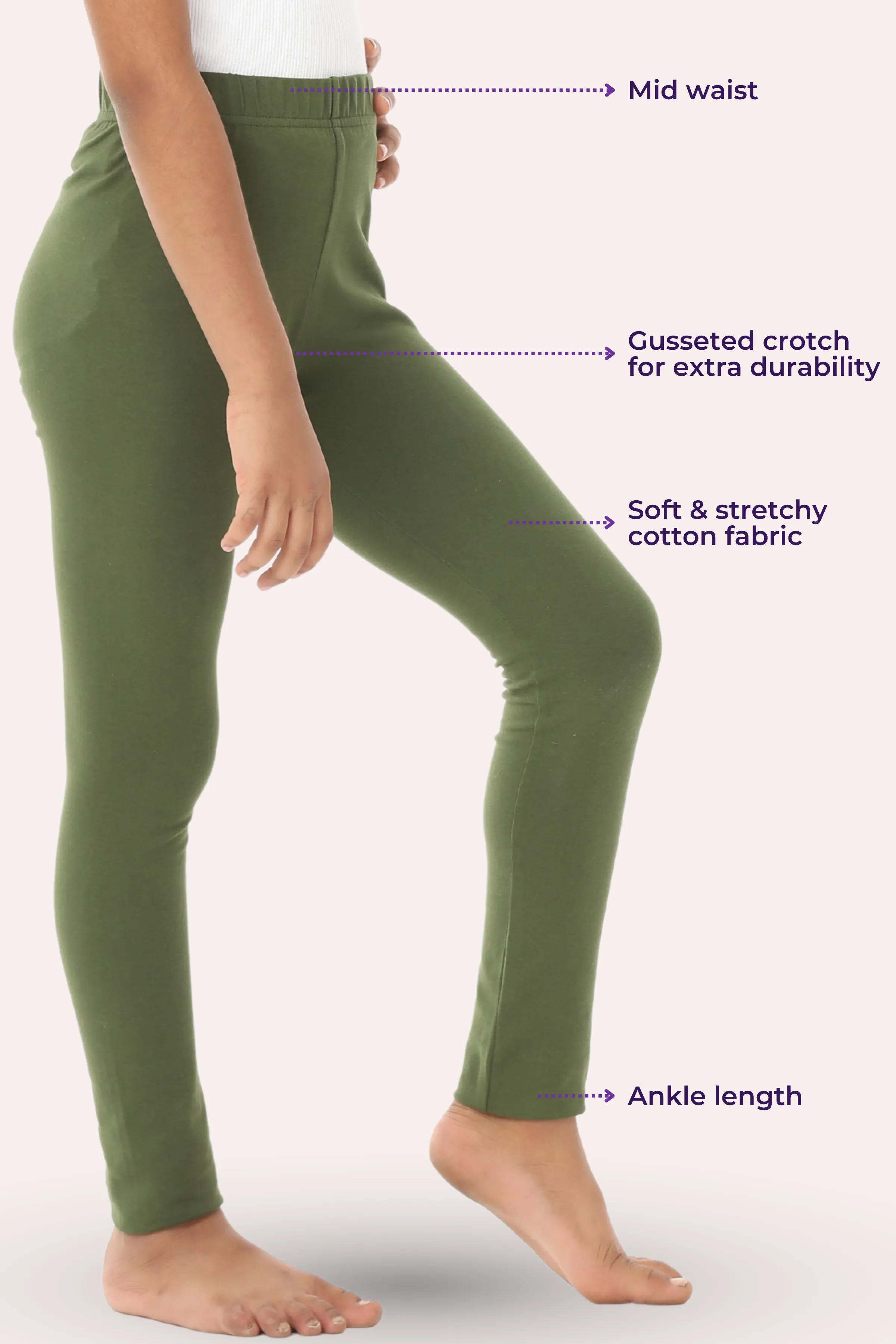 Girls' Leggings | Mid Waist | Ankle Length | Gusset Crotch Prevents Ripping | Non-See-Through | Cotton-Elastane Blend | Perfect For Every Occasion - Image 3