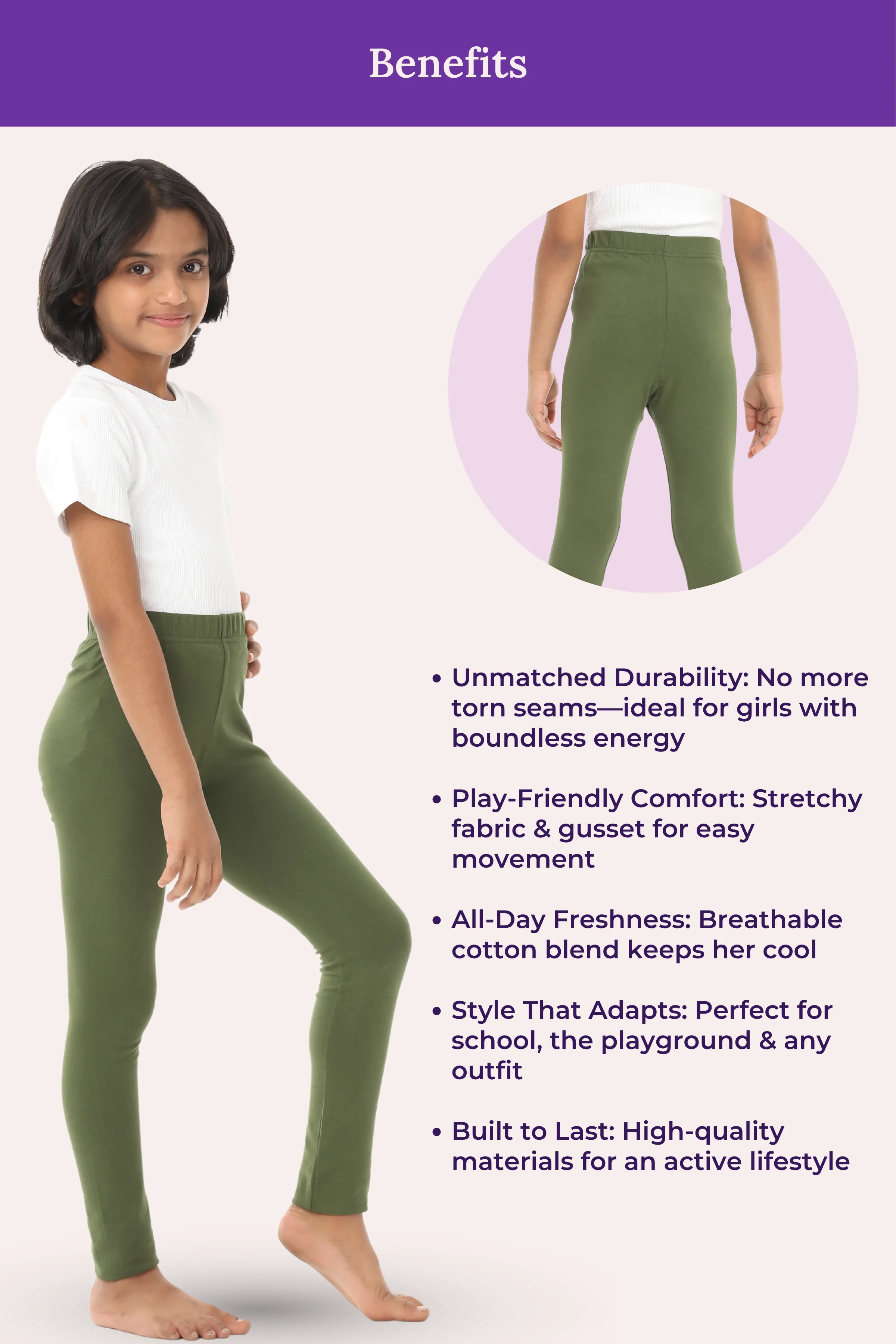 Girls' Leggings | Mid Waist | Ankle Length | Gusset Crotch Prevents Ripping | Non-See-Through | Cotton-Elastane Blend | Perfect For Every Occasion - Image 6