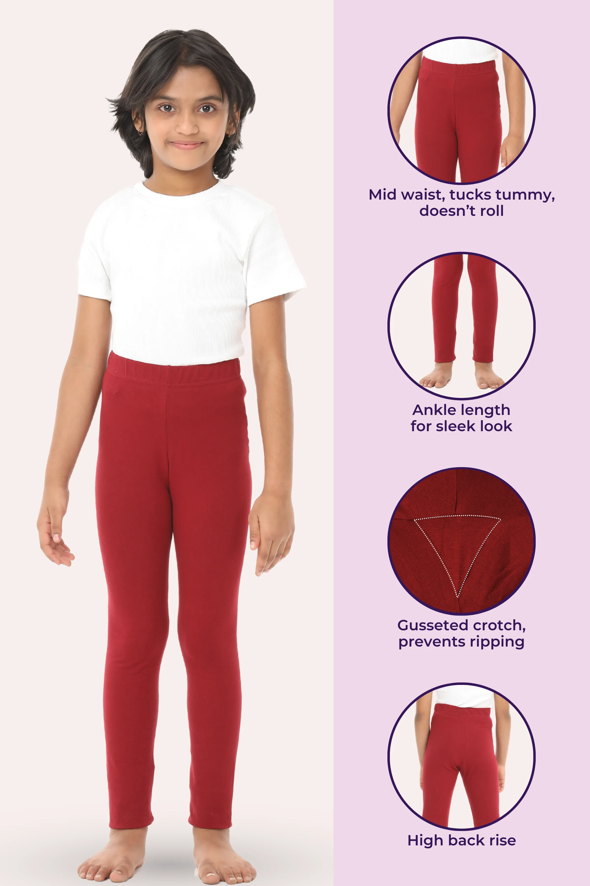 Girls' Leggings | Mid Waist | Ankle Length | Gusset Crotch Prevents Ripping | Non-See-Through | Cotton-Elastane Blend | Perfect For Every Occasion - Image 2