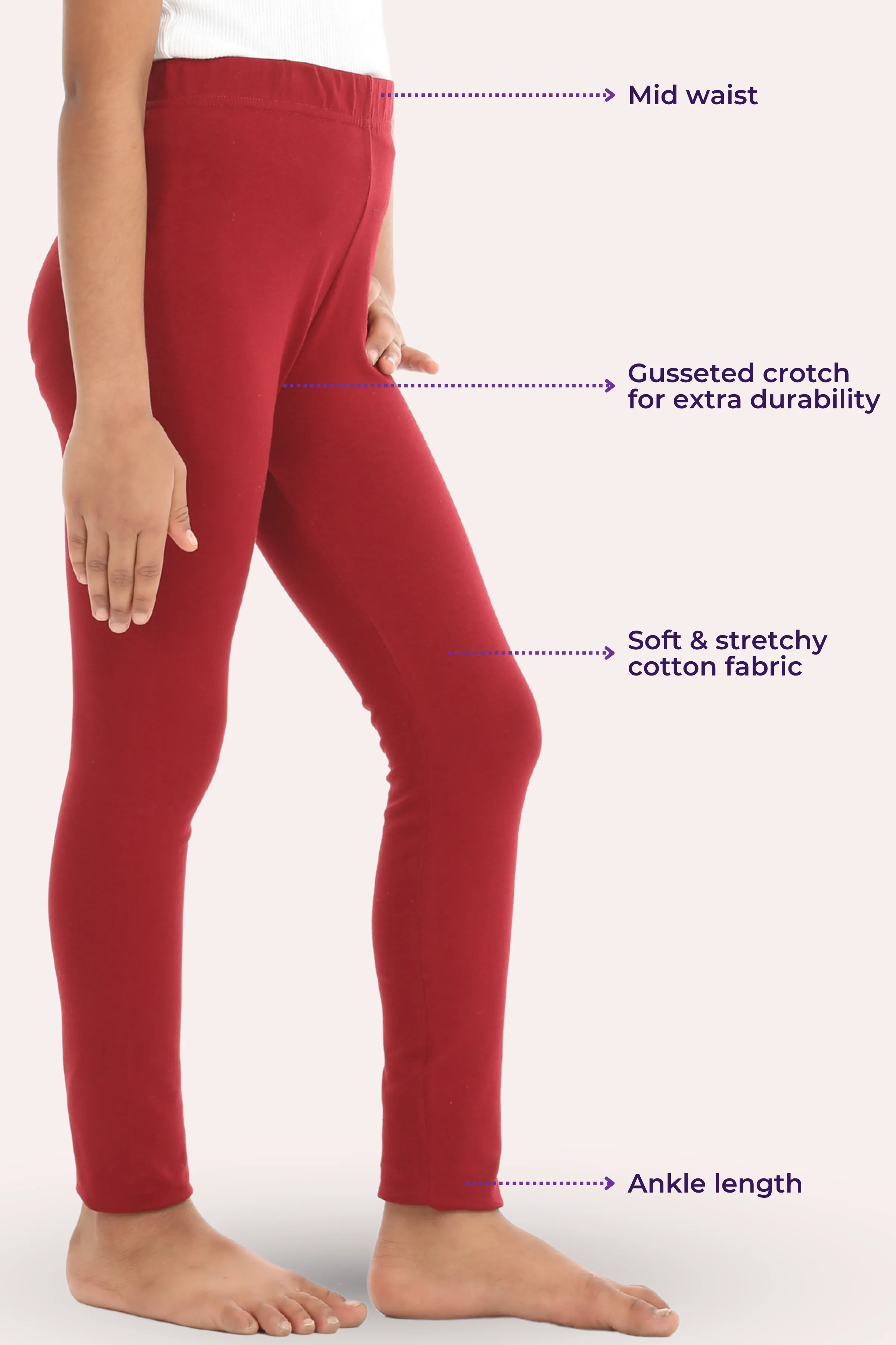 Girls' Leggings | Mid Waist | Ankle Length | Gusset Crotch Prevents Ripping | Non-See-Through | Cotton-Elastane Blend | Perfect For Every Occasion - Image 3