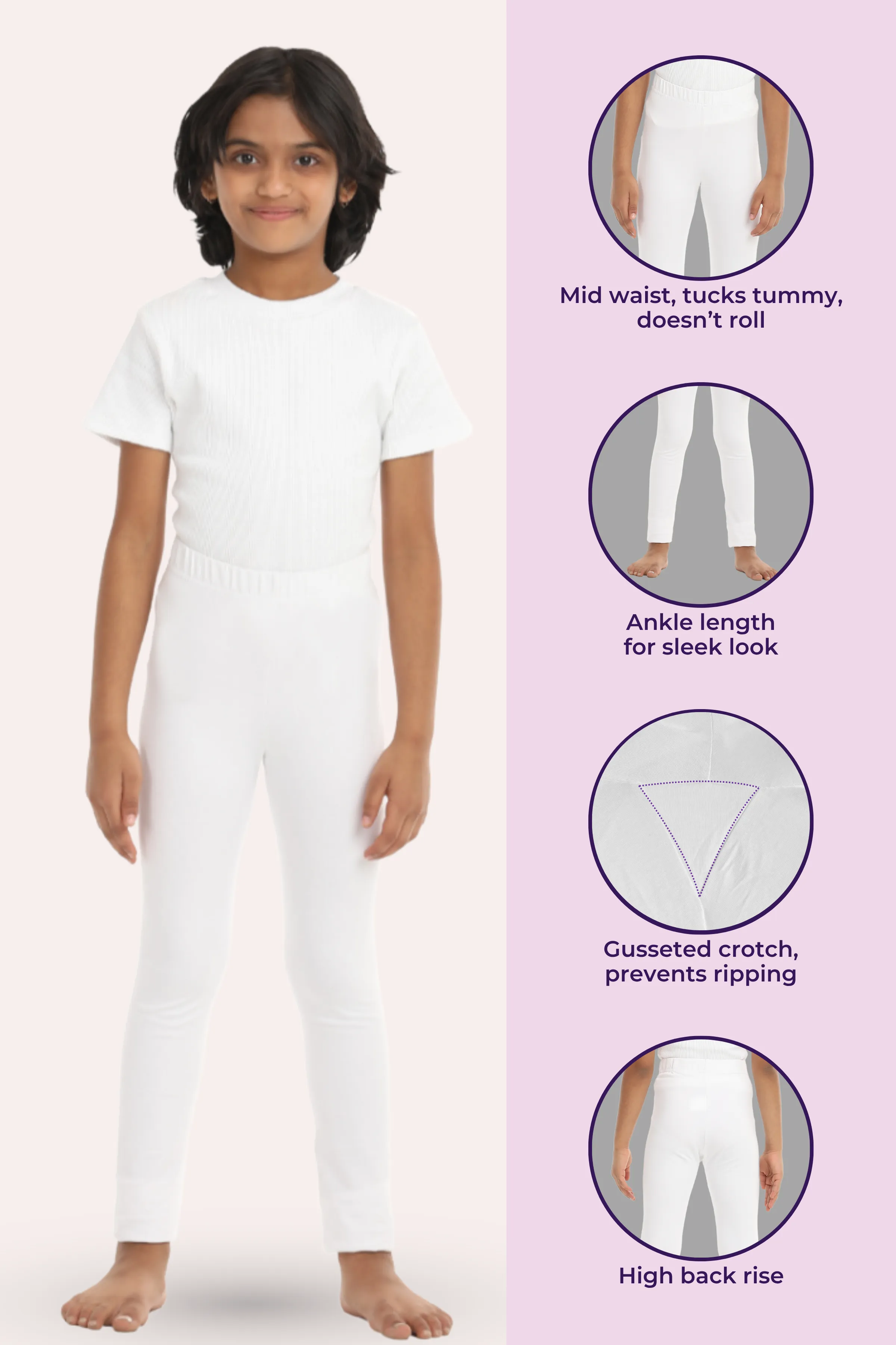 Girls' Leggings | Mid Waist | Ankle Length | Gusset Crotch Prevents Ripping | Non-See-Through | Cotton-Elastane Blend | Perfect For Every Occasion - Image 2