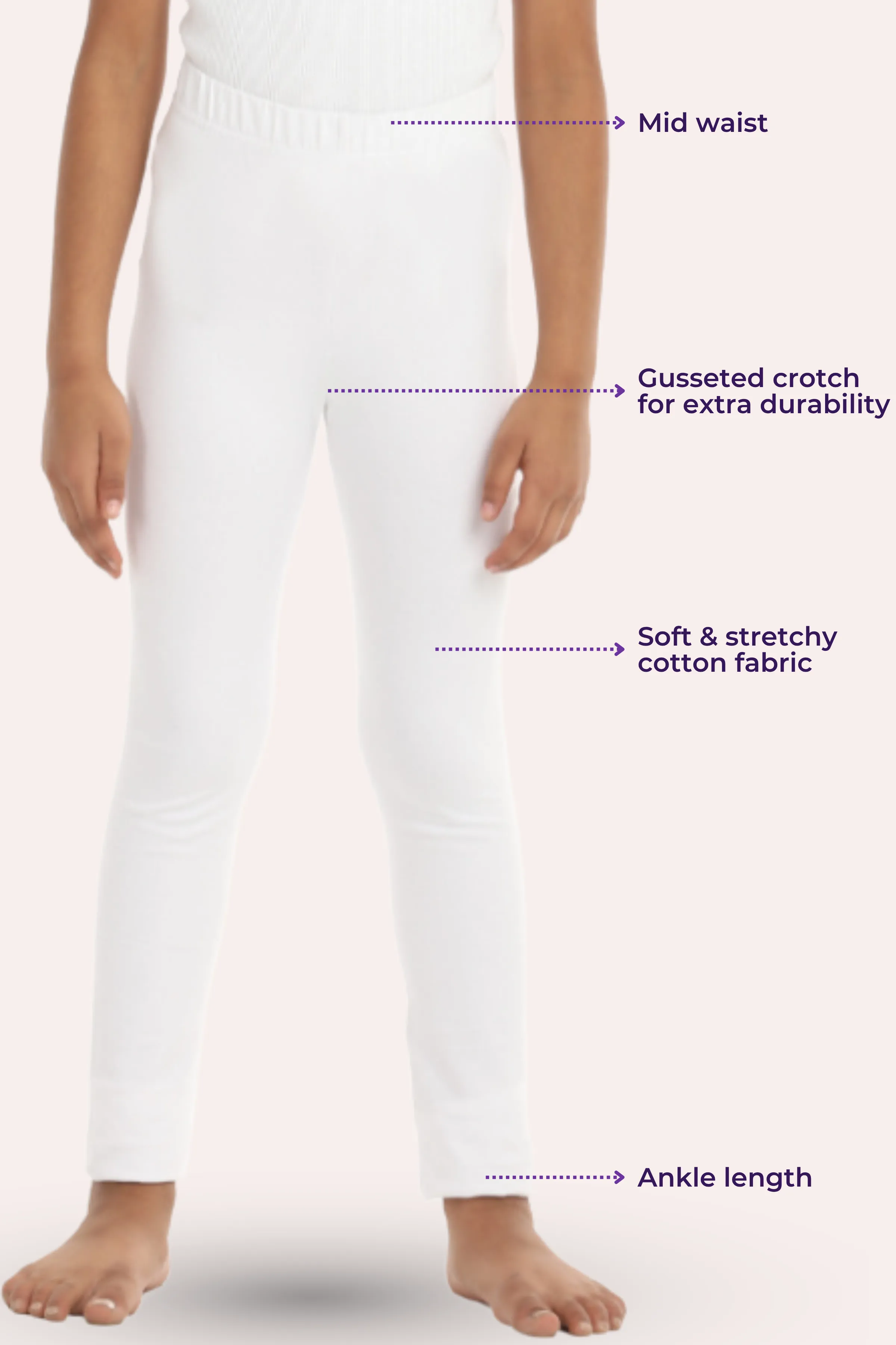 Girls' Leggings | Mid Waist | Ankle Length | Gusset Crotch Prevents Ripping | Non-See-Through | Cotton-Elastane Blend | Perfect For Every Occasion - Image 3