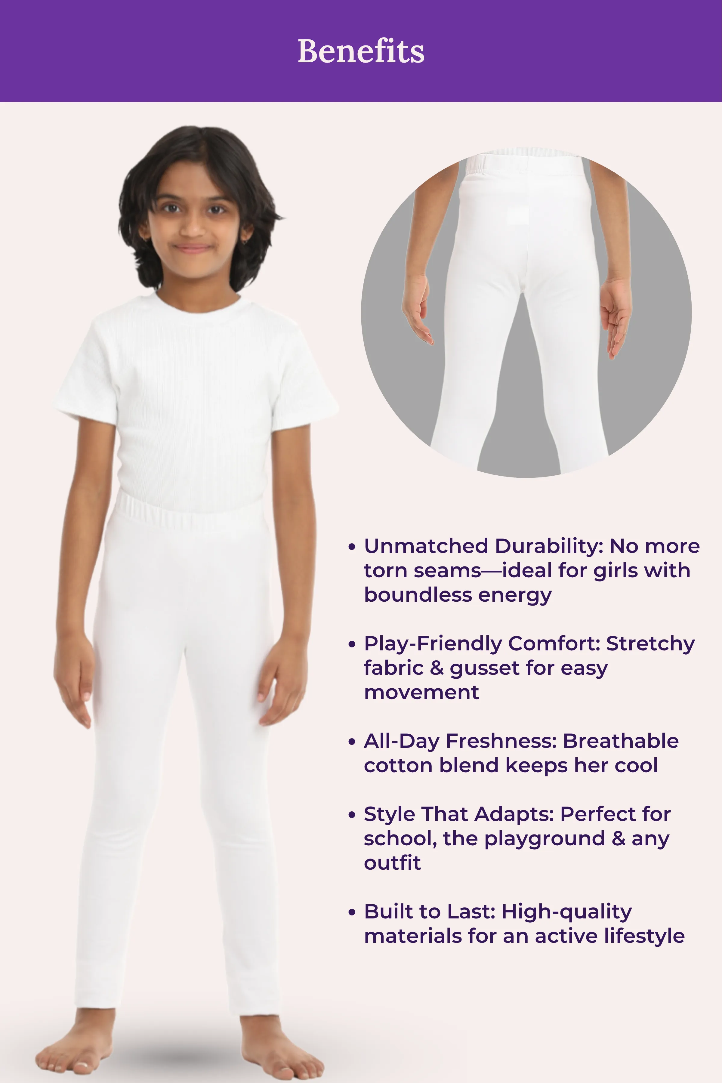 Girls' Leggings | Mid Waist | Ankle Length | Gusset Crotch Prevents Ripping | Non-See-Through | Cotton-Elastane Blend | Perfect For Every Occasion - Image 6