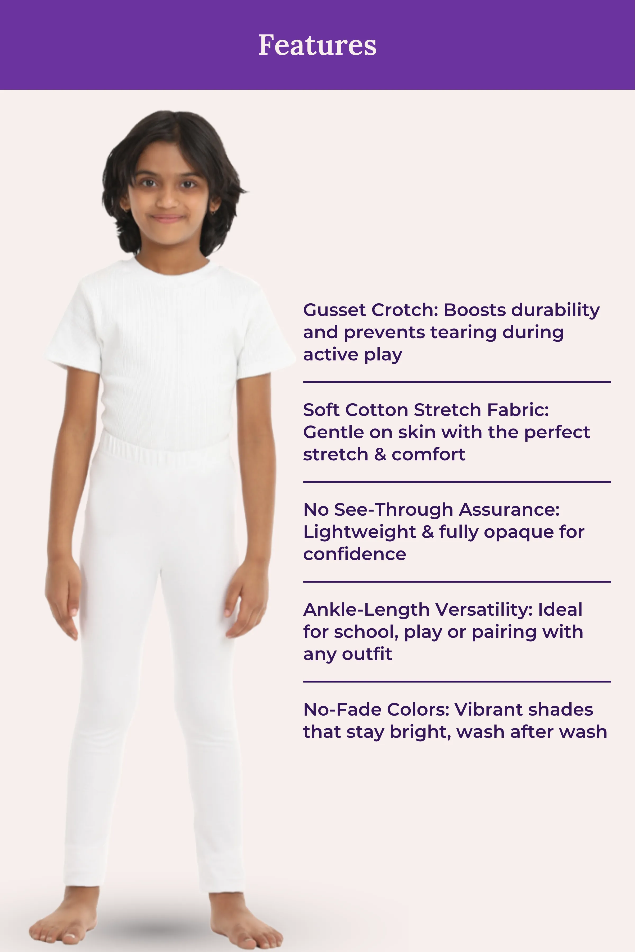 Girls' Leggings | Mid Waist | Ankle Length | Gusset Crotch Prevents Ripping | Non-See-Through | Cotton-Elastane Blend | Perfect For Every Occasion - Image 7