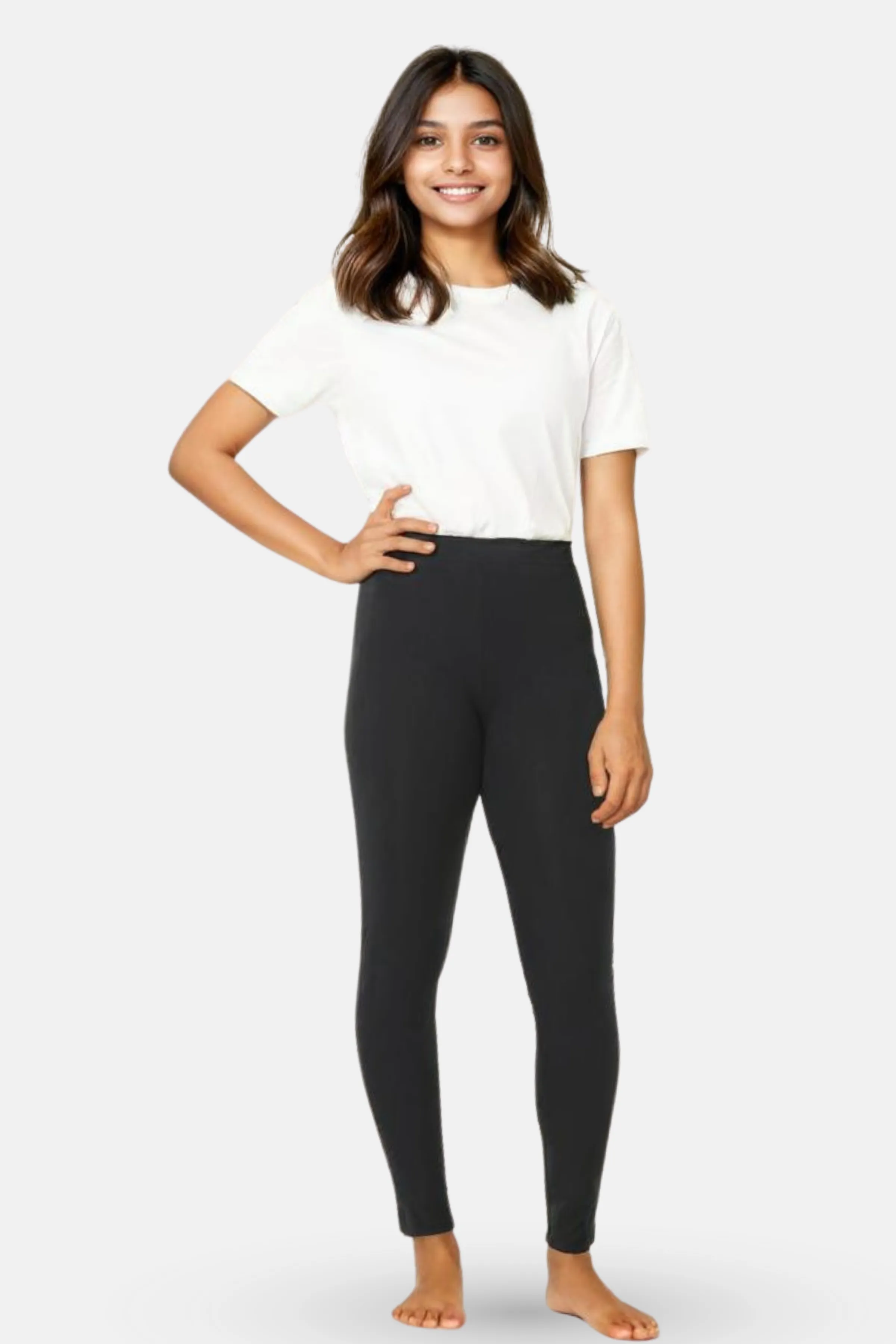 Teen Leggings | Mid Waist | Ankle Length | Soft Cotton & Elastane Blend | Gusset Crotch Prevents Ripping | Non-See-Through