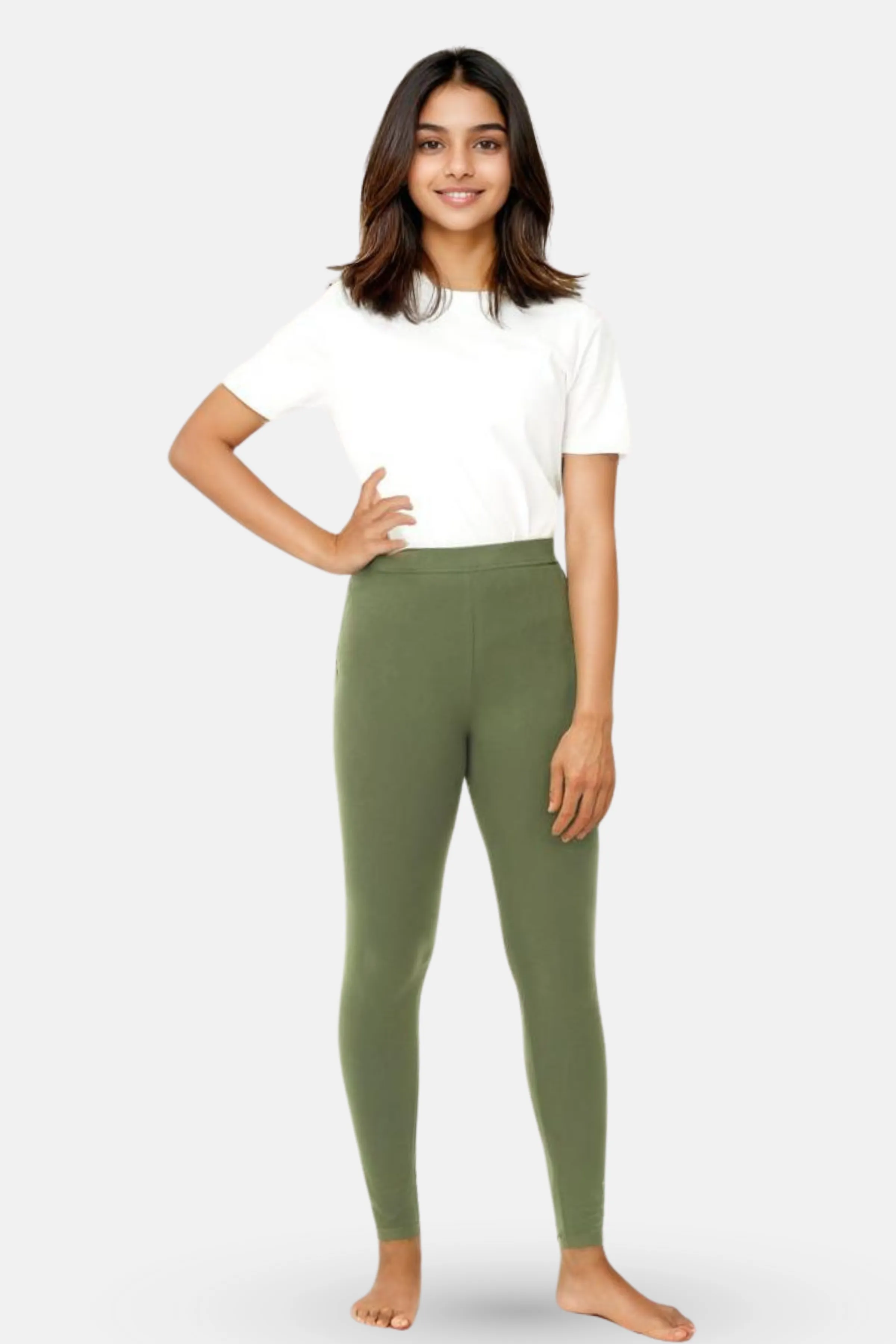Teen Leggings | Mid Waist | Ankle Length | Non-See-Through | Soft Cotton & Elastane Blend | Gusset Crotch Prevents Ripping
