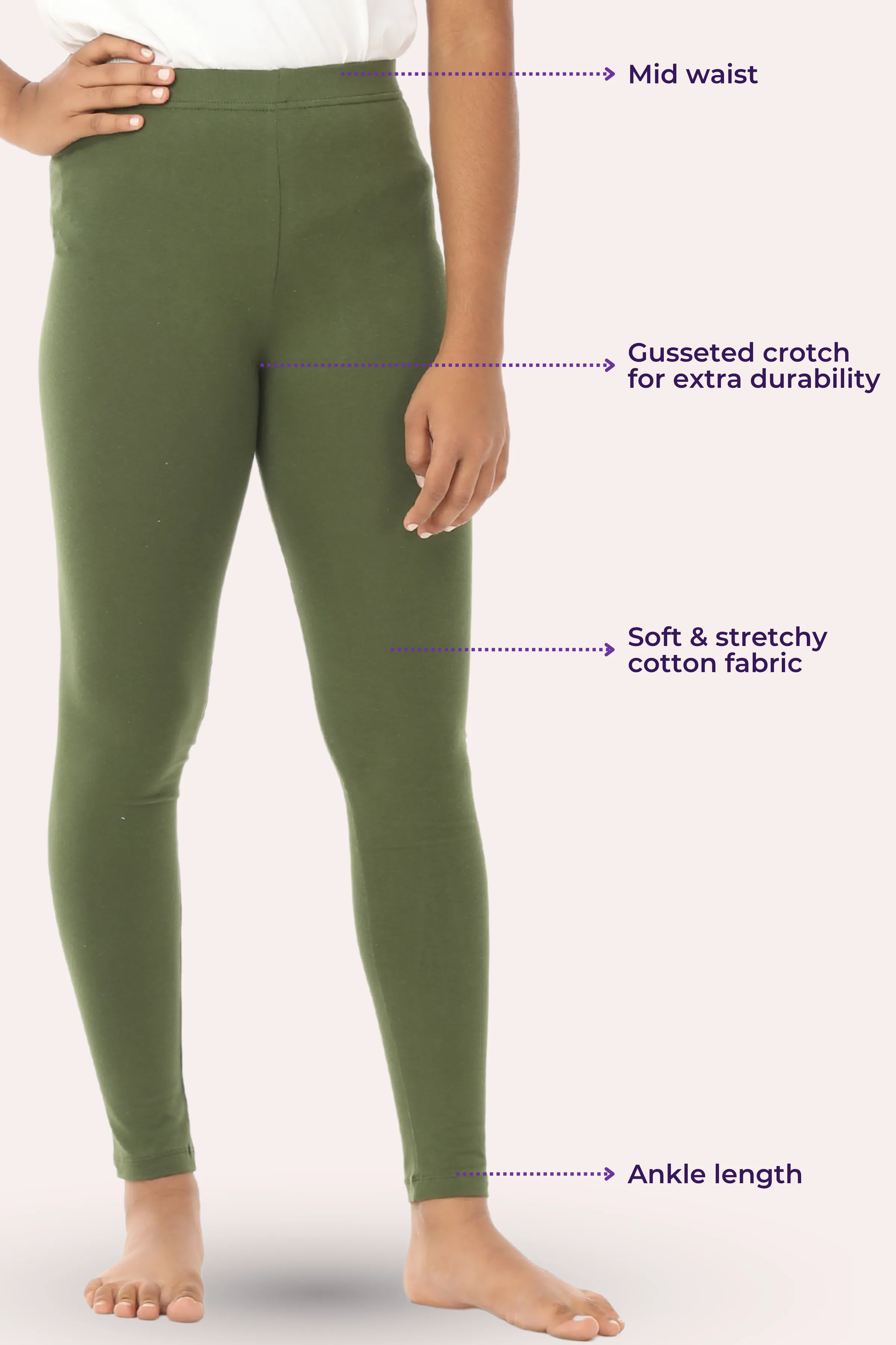 Teen Leggings | Mid Waist | Ankle Length | Non-See-Through | Soft Cotton & Elastane Blend | Gusset Crotch Prevents Ripping - Image 3
