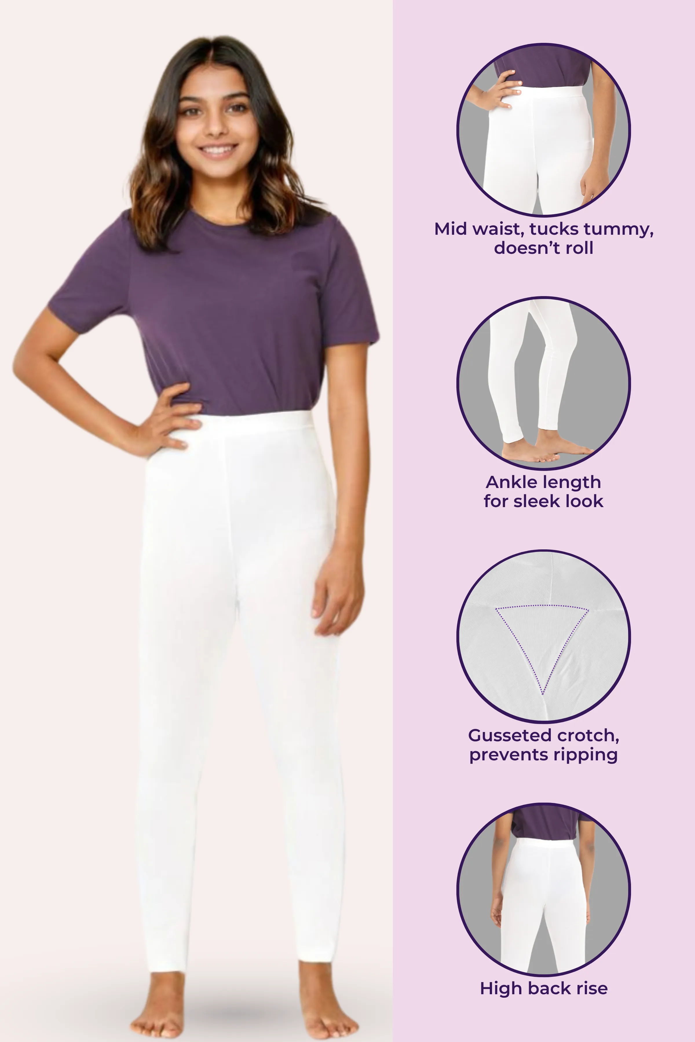 Teen Leggings | Mid Waist | Ankle Length | Non-See-Through | Soft Cotton & Elastane Blend | Gusset Crotch Prevents Ripping - Image 2