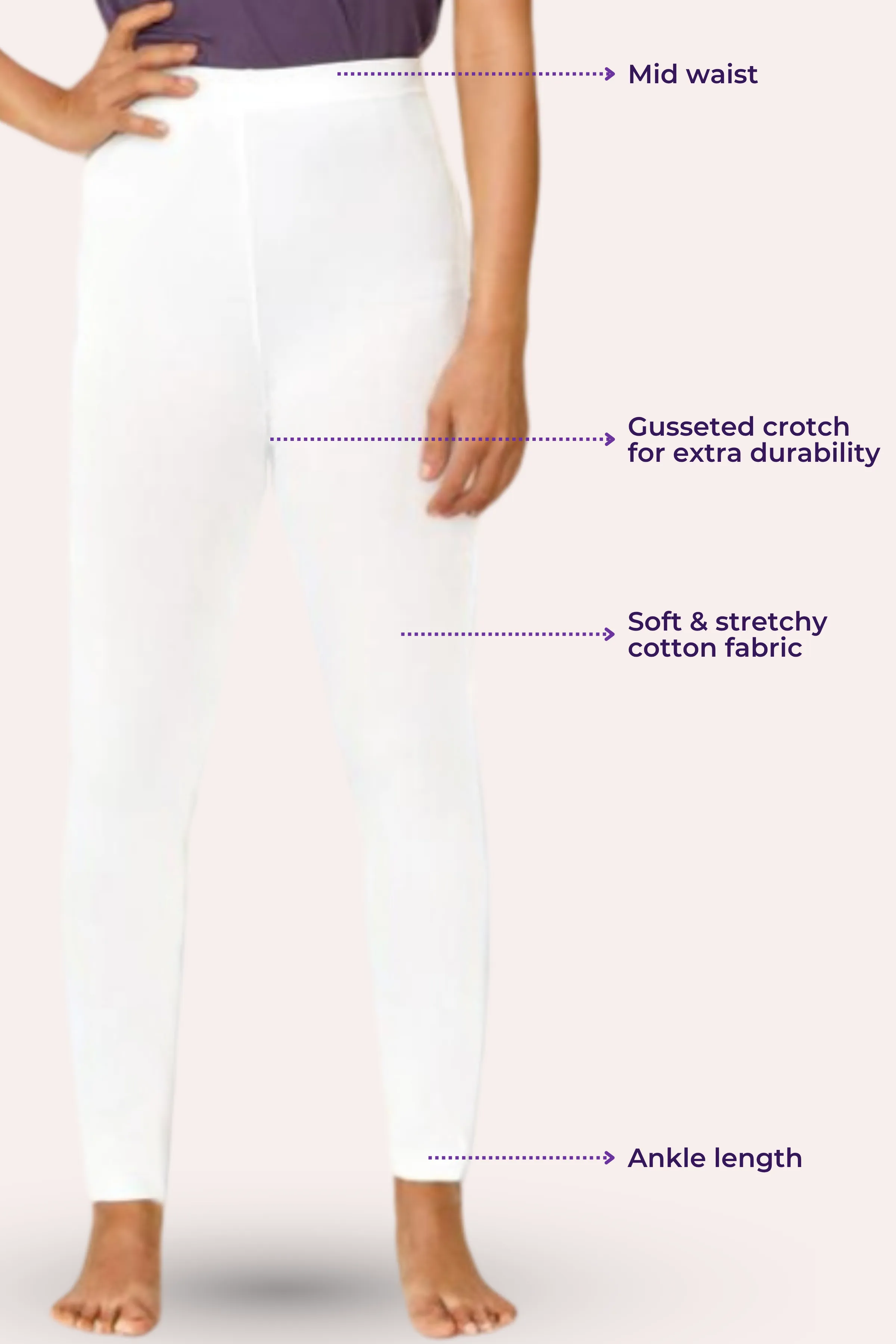 Teen Leggings | Mid Waist | Ankle Length | Non-See-Through | Soft Cotton & Elastane Blend | Gusset Crotch Prevents Ripping - Image 3