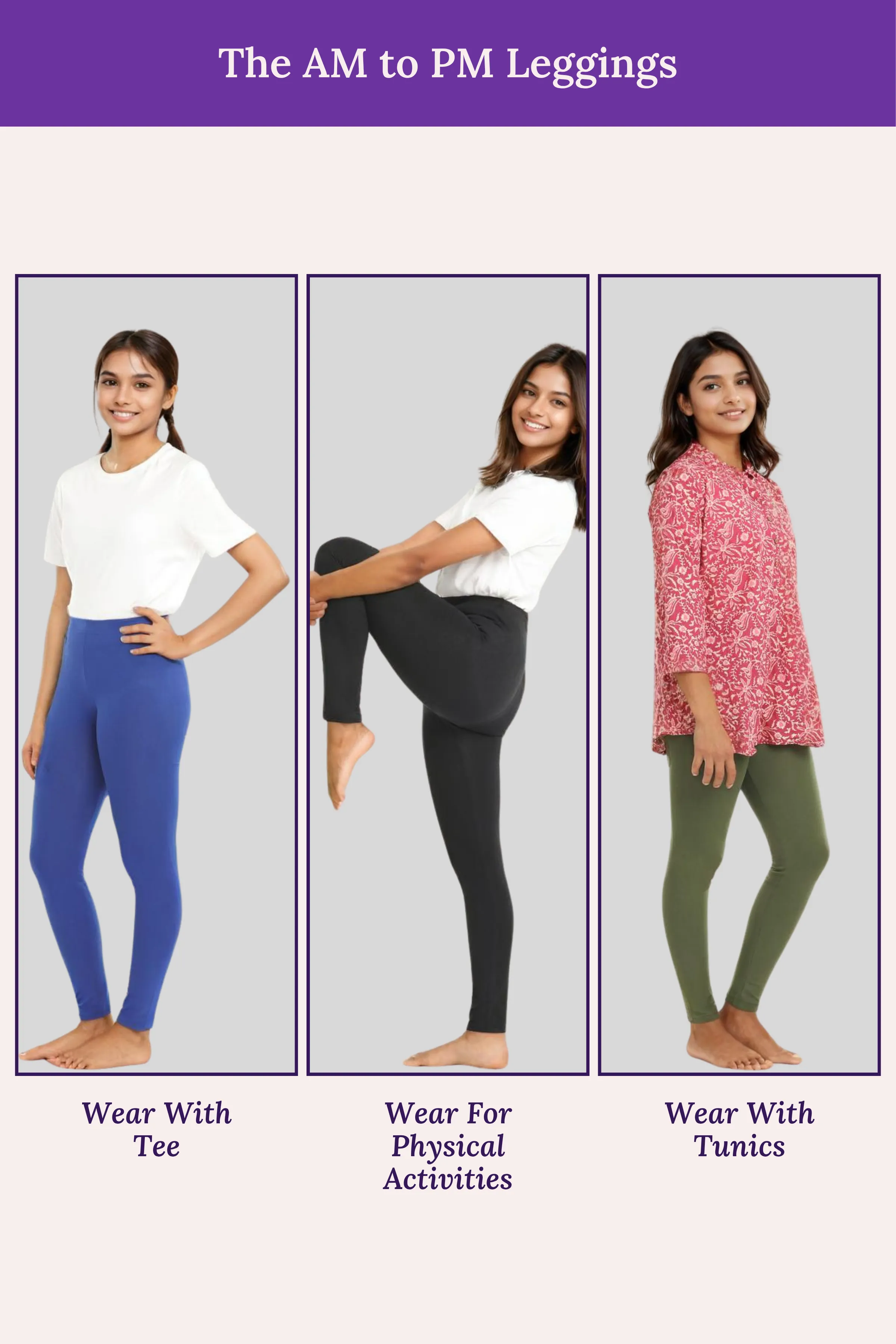 Teen Leggings | Mid Waist | Ankle Length | Soft Cotton & Elastane Blend | Non-See-Through | Gusset Crotch Prevents Ripping - Image 5