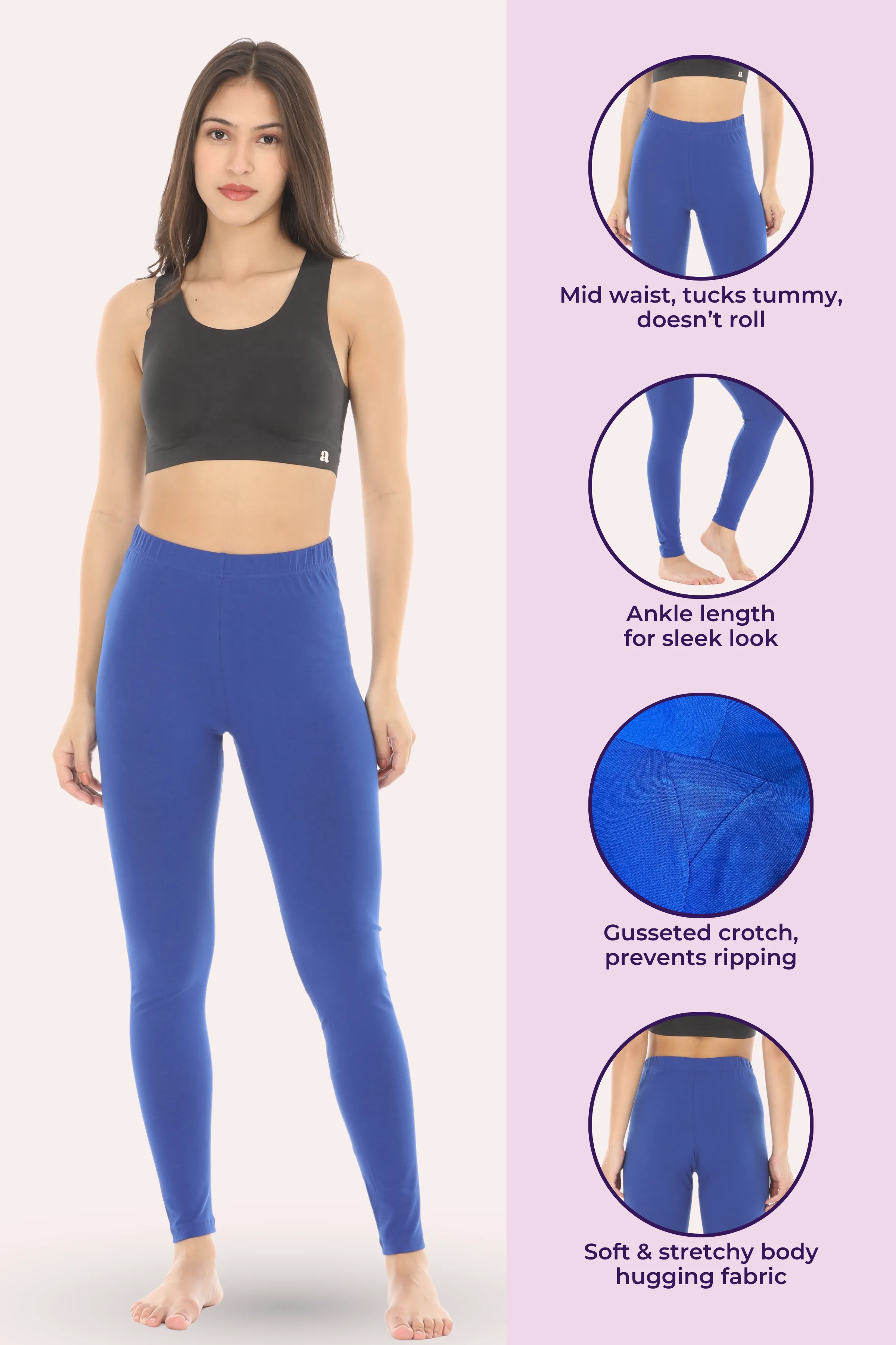 Women's Leggings | Mid Waist | Ankle Length | Cotton-Elastane Blend | Non-See-Through | Gusset Crotch Prevents Ripping - Image 2