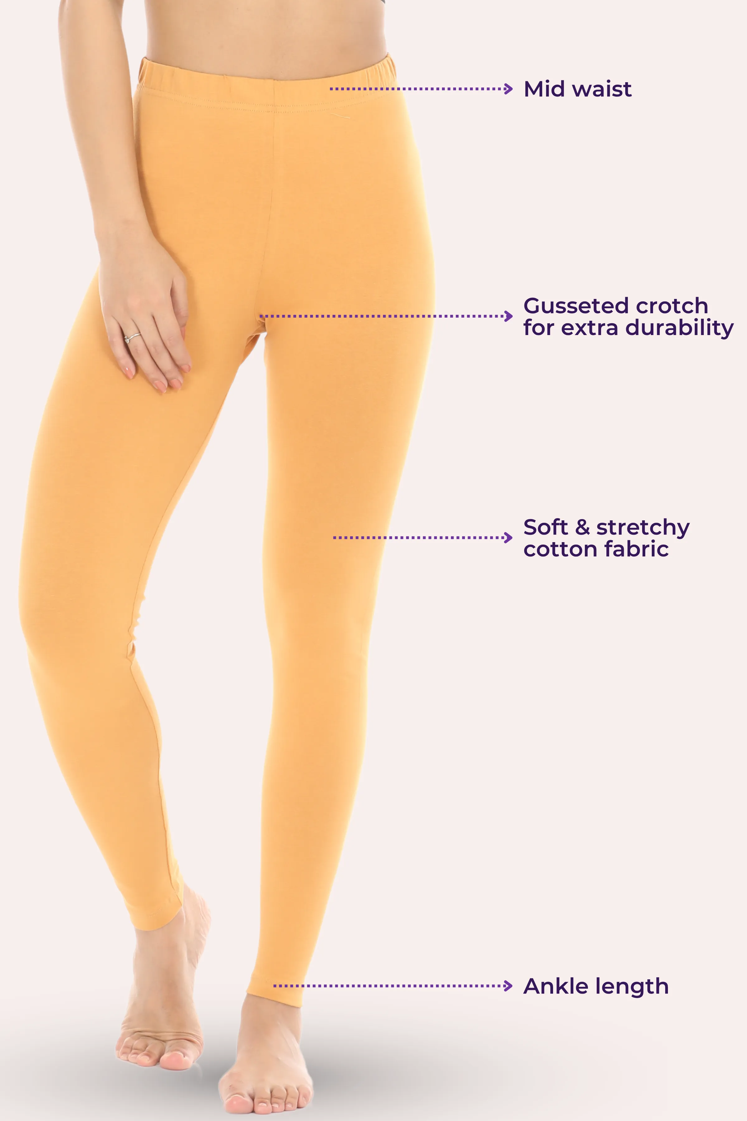 Women's Leggings | Mid Waist | Ankle Length | Cotton-Elastane Blend | Non-See-Through | Gusset Crotch Prevents Ripping - Image 3