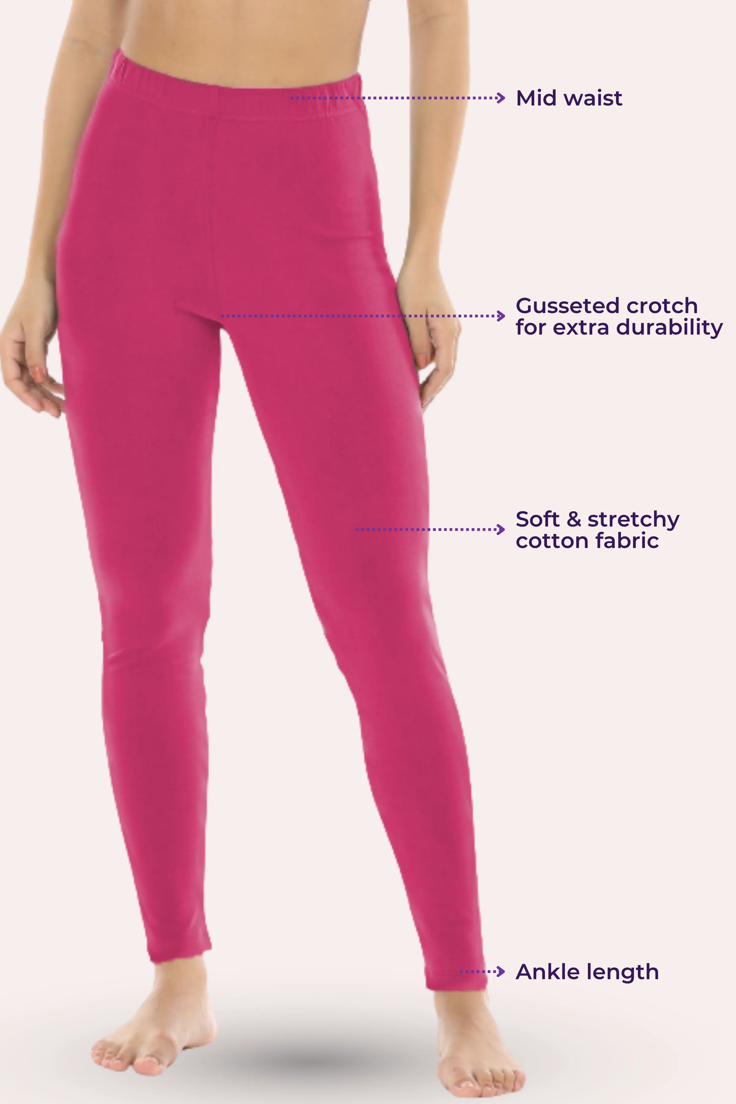 Women's Leggings | Mid Waist | Ankle Length | Cotton-Elastane Blend | Non-See-Through | Gusset Crotch Prevents Ripping - Image 3