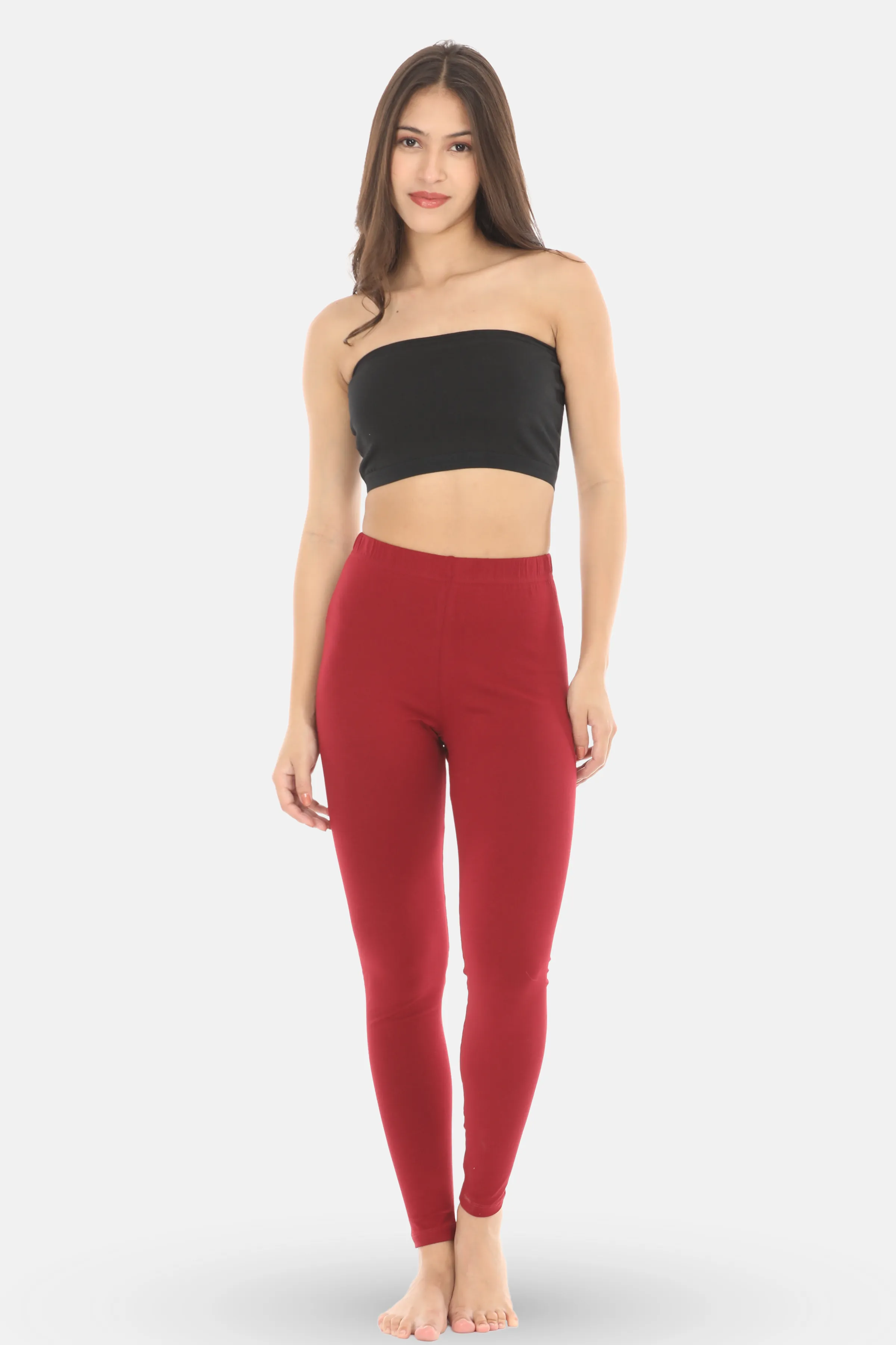 Women's Leggings | Mid Waist | Ankle Length | Cotton-Elastane Blend | Non-See-Through | Gusset Crotch Prevents Ripping