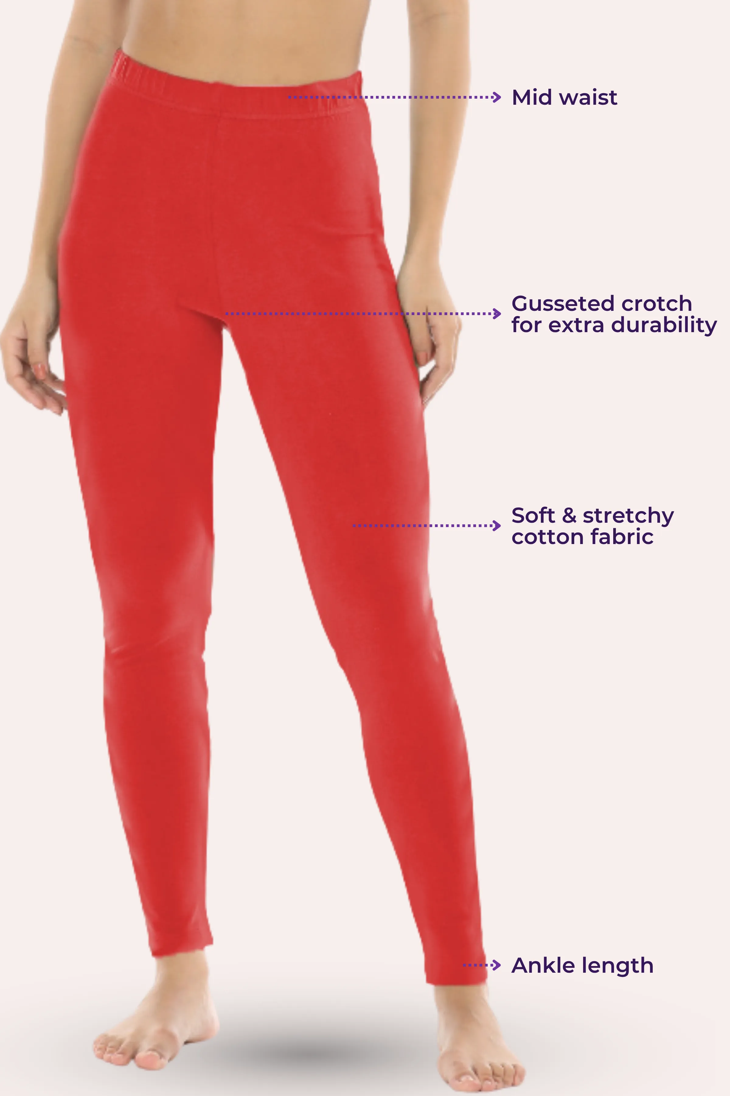 Women's Leggings | Mid Waist | Ankle Length | Cotton-Elastane Blend | Non-See-Through | Gusset Crotch Prevents Ripping - Image 3