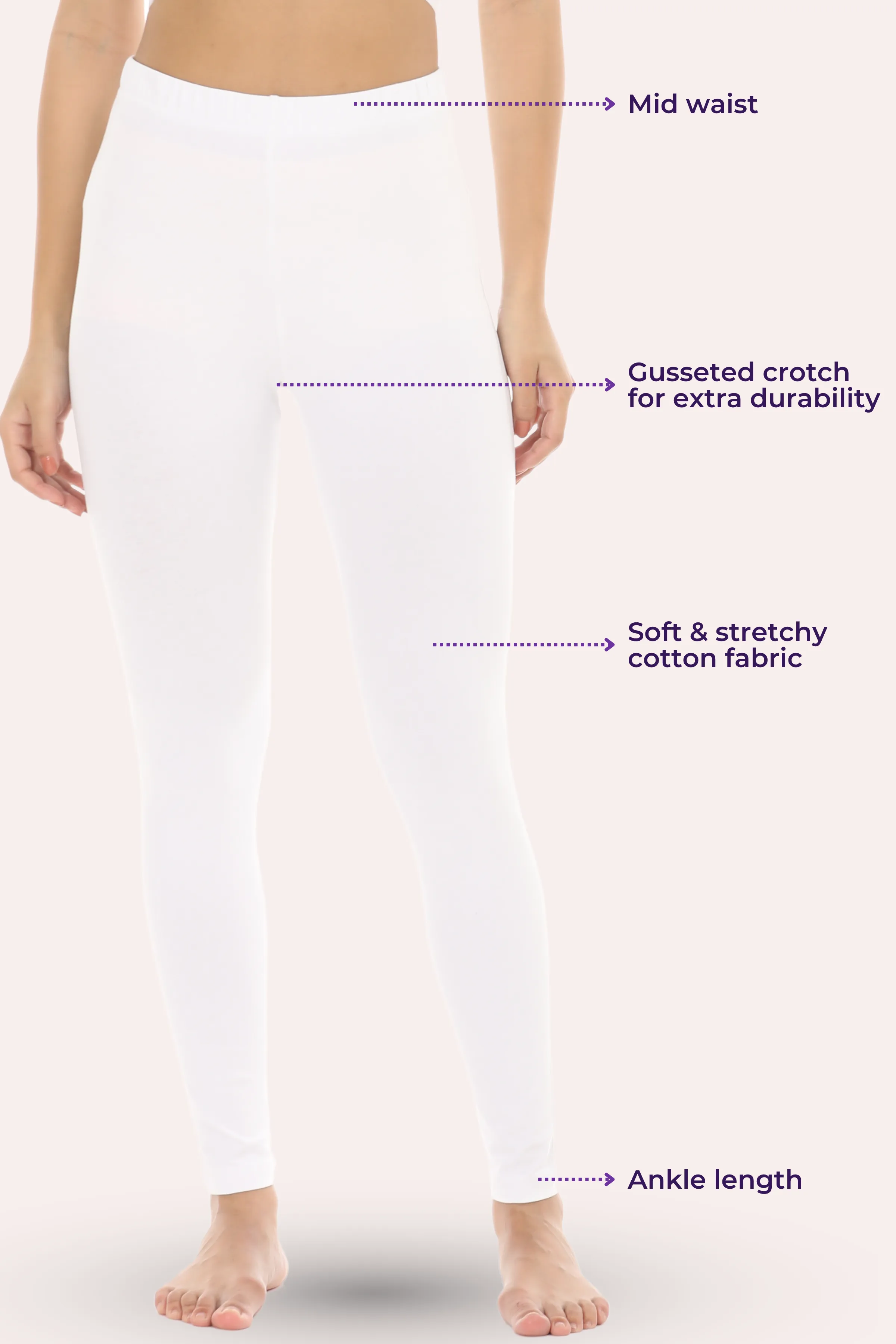 Women's Leggings | Mid Waist | Ankle Length | Cotton-Elastane Blend | Non-See-Through | Gusset Crotch Prevents Ripping - Image 3