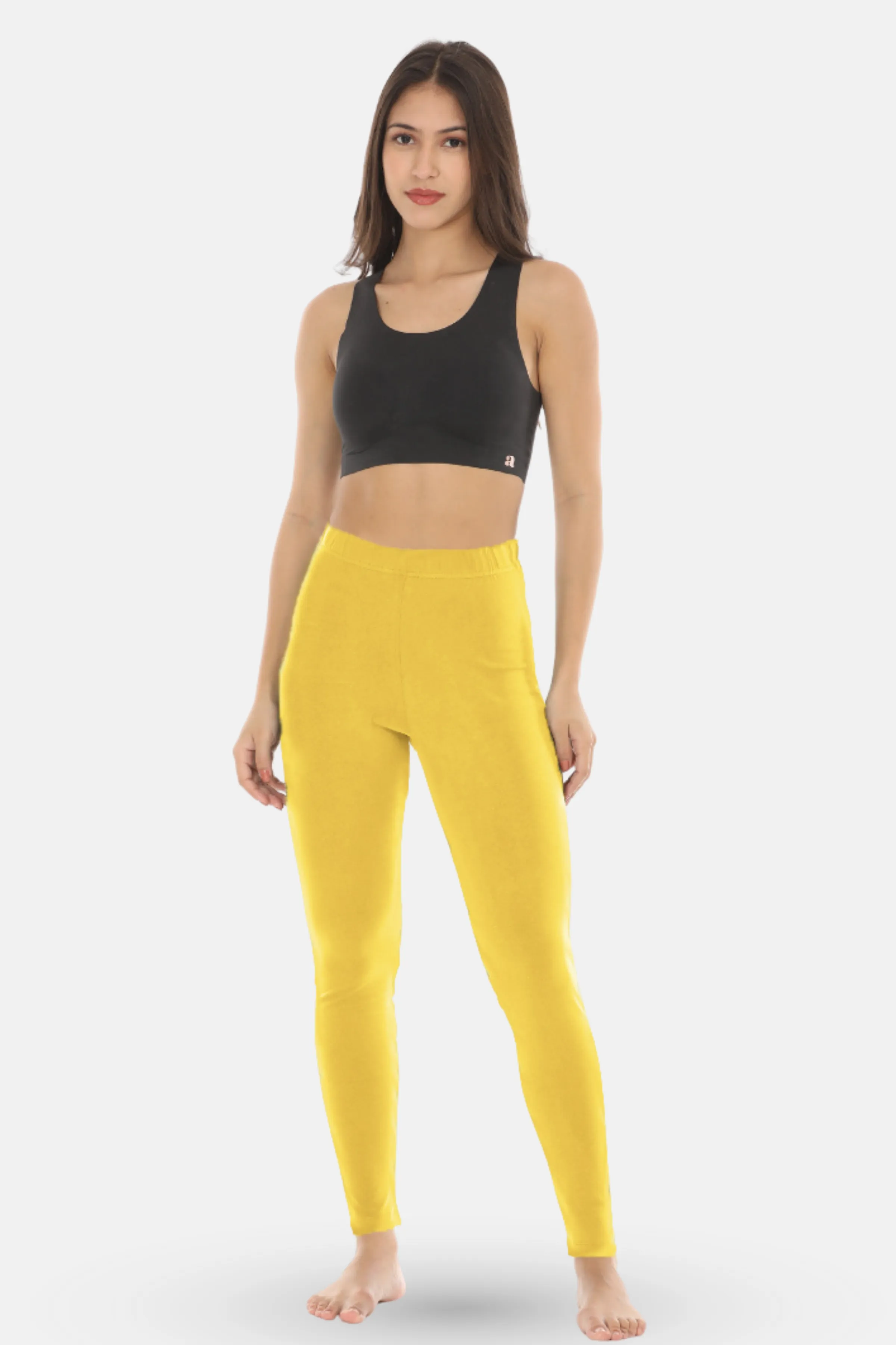 Women's Leggings | Mid Waist | Ankle Length | Cotton-Elastane Blend | Non-See-Through | Gusset Crotch Prevents Ripping