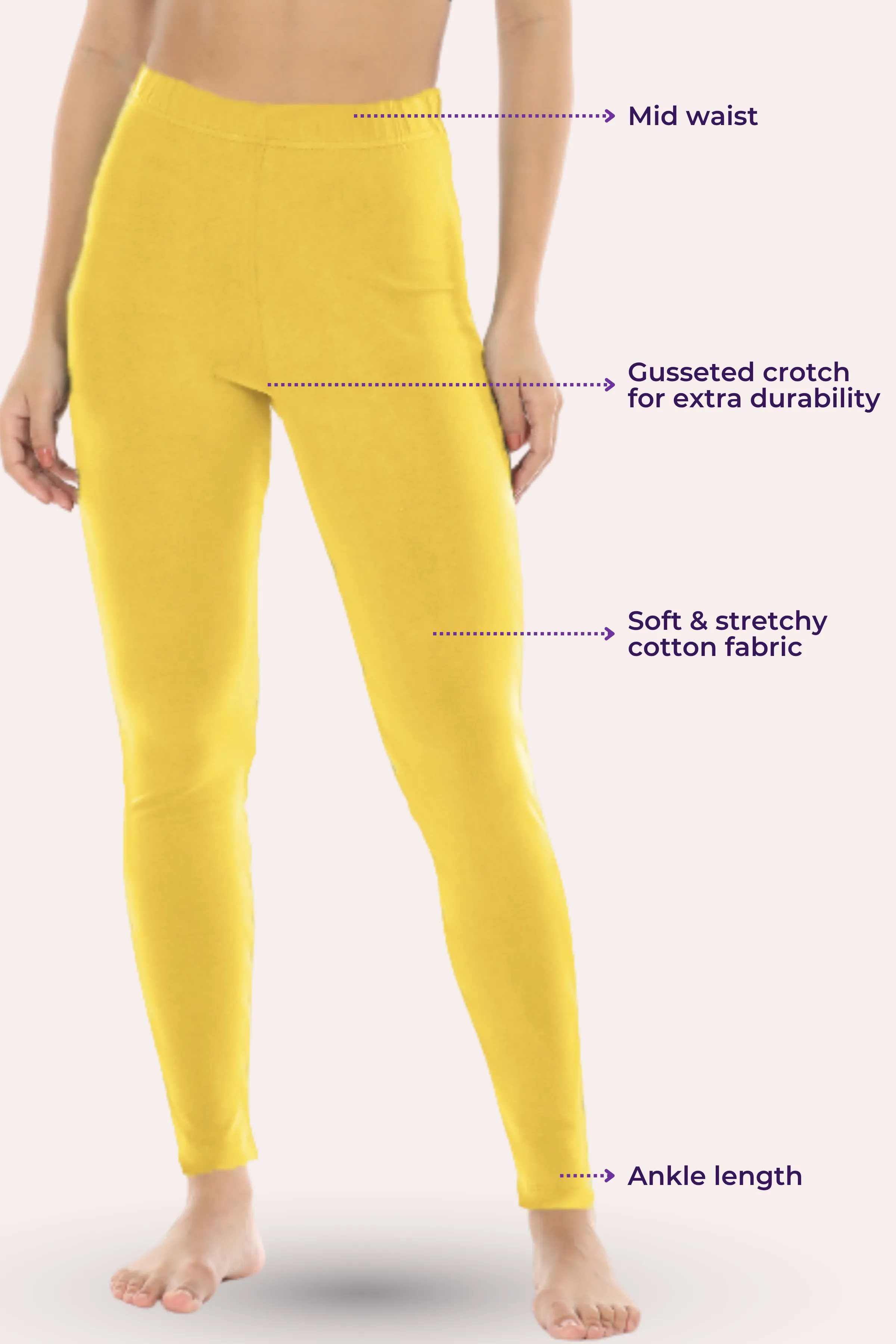 Women's Leggings | Mid Waist | Ankle Length | Cotton-Elastane Blend | Non-See-Through | Gusset Crotch Prevents Ripping - Image 3
