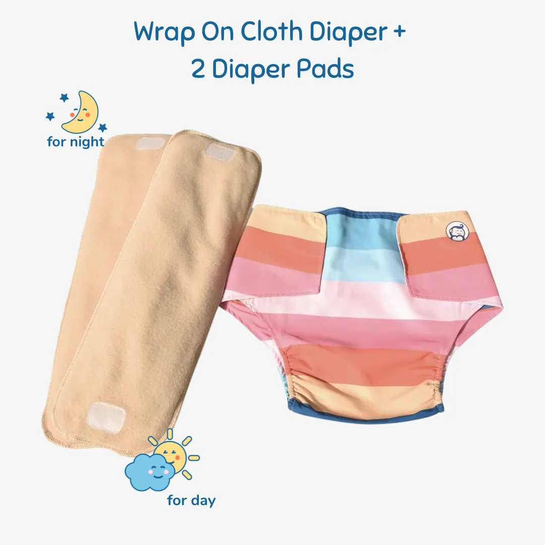 Infant Reusable Diapers | Striper | Velcro Closure | With 2 Diaper Pads Free - Image 2