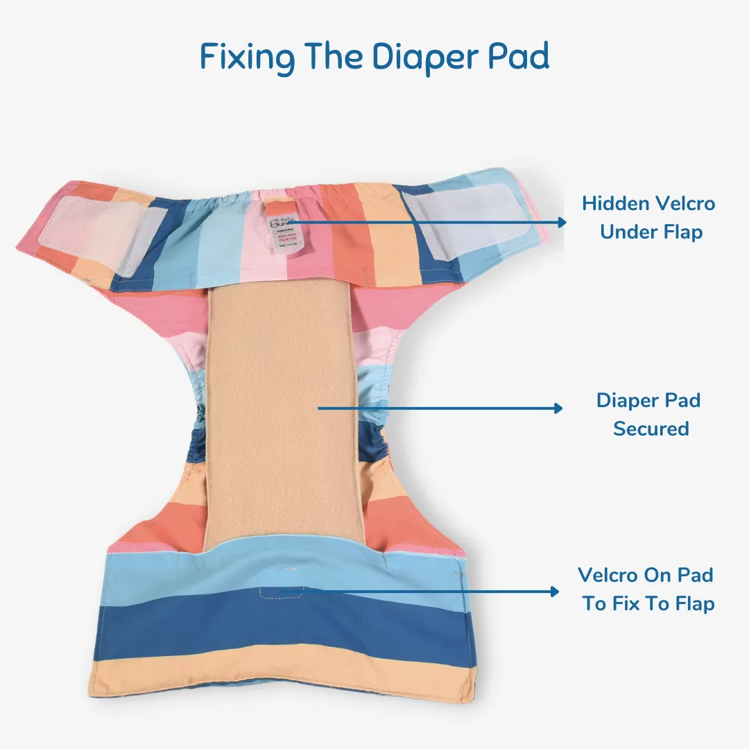 Infant Reusable Diapers | Striper | Velcro Closure | With 2 Diaper Pads Free - Image 4
