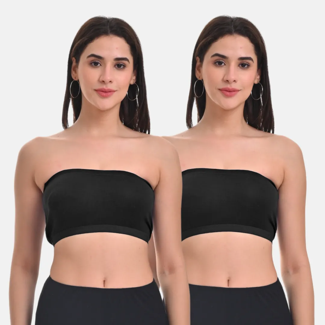 Bandeau/Tube Bra For Women | Strapless Bra | Silicone Anti-Slip Band | Triple Layer Front Panel | Conceals Visibility Of Nipples | Pack Of 2