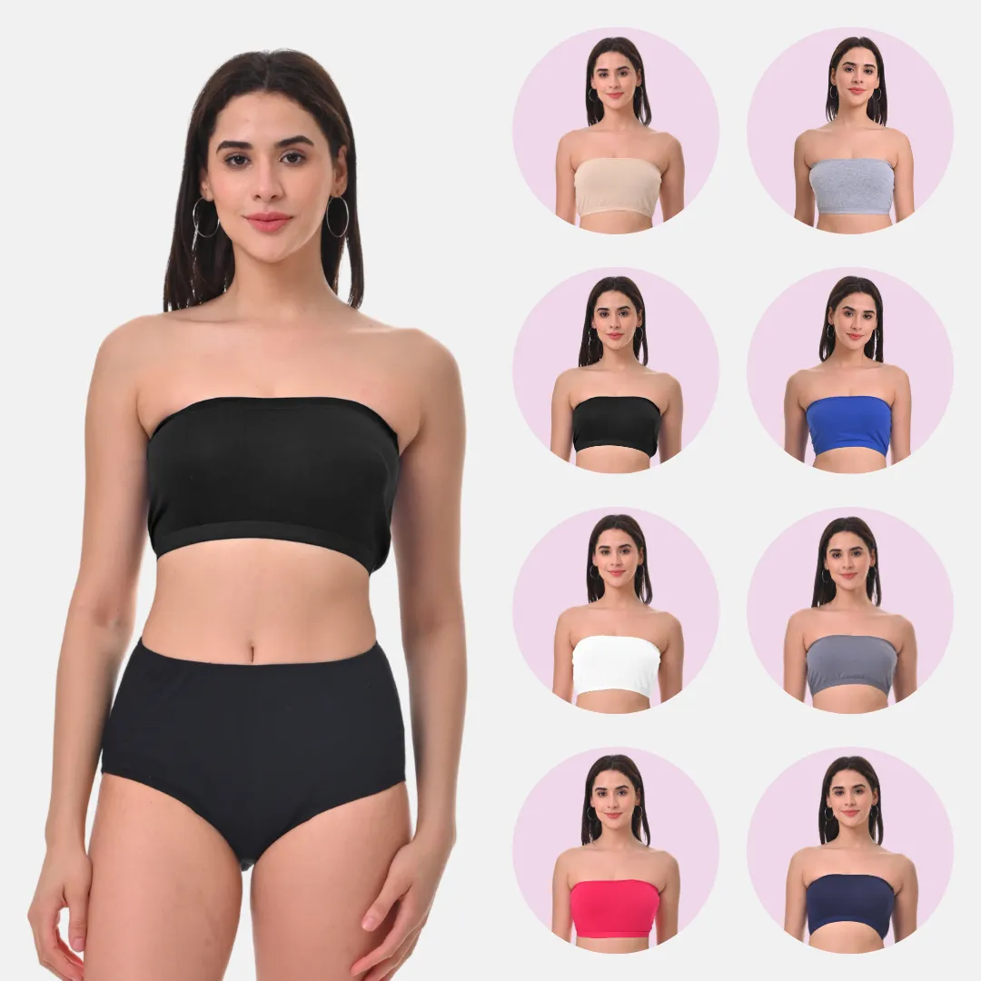 Bandeau/Tube Bra For Women | Strapless Bra | Silicone Anti-Slip Band | Triple Layer Front Panel | Conceals Visibility Of Nipples | Pack Of 8