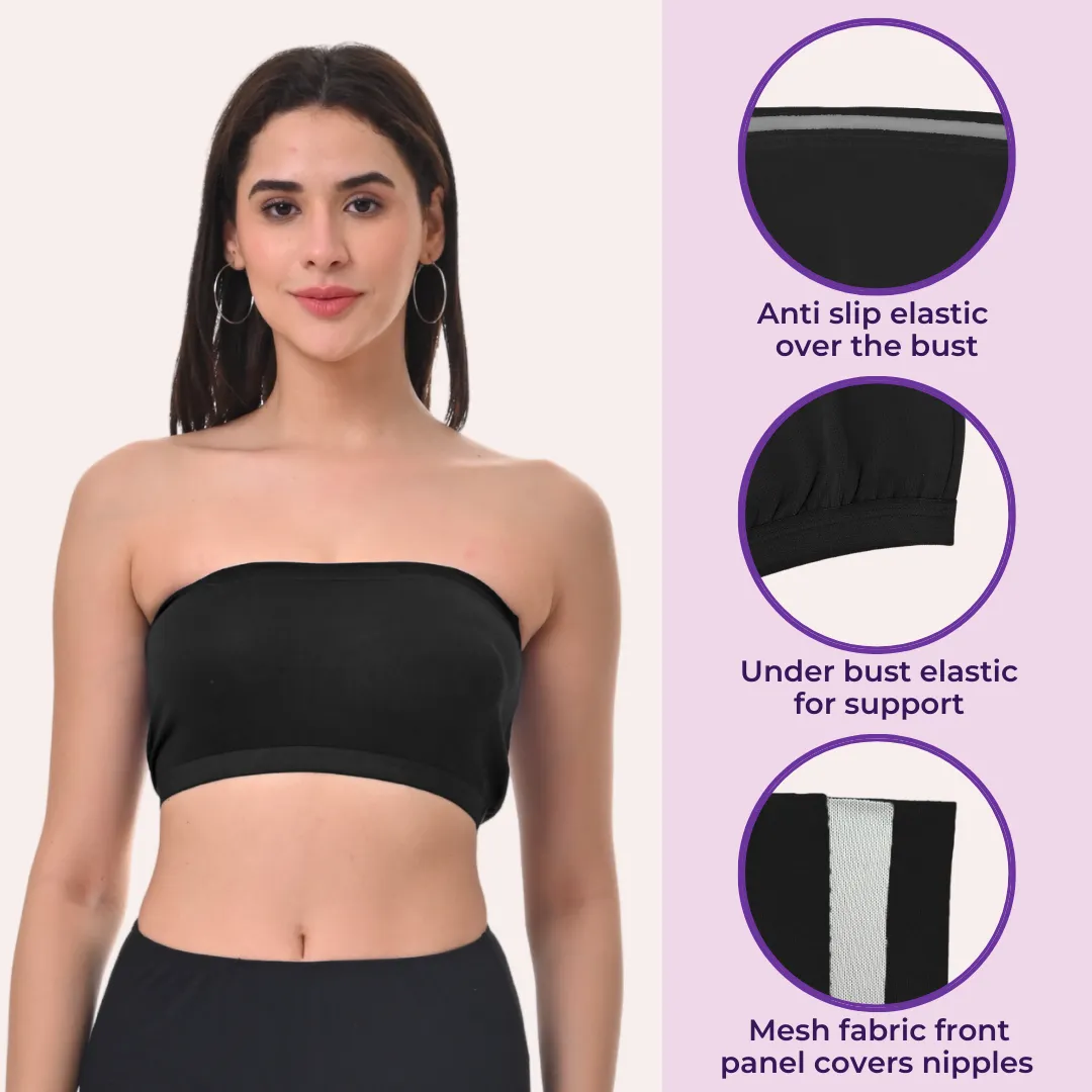 Bandeau/Tube Bra For Women | Strapless Bra | Silicone Anti-Slip Band | Triple Layer Front Panel | Conceals Visibility Of Nipples | Pack Of 8 - Image 2