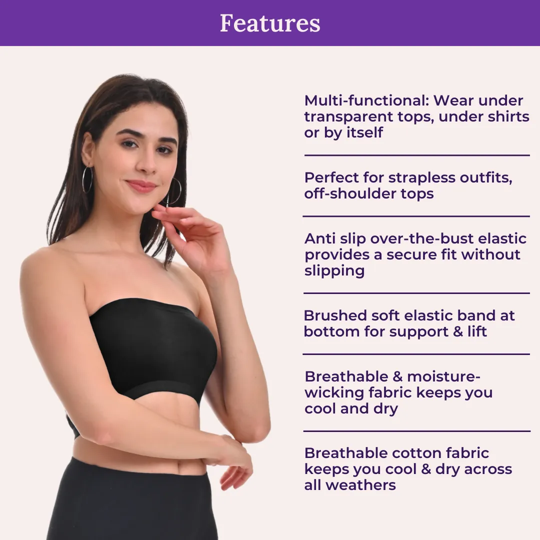 Bandeau/Tube Bra For Women | Strapless Bra | Silicone Anti-Slip Band | Triple Layer Front Panel | Conceals Visibility Of Nipples | Pack Of 8 - Image 4