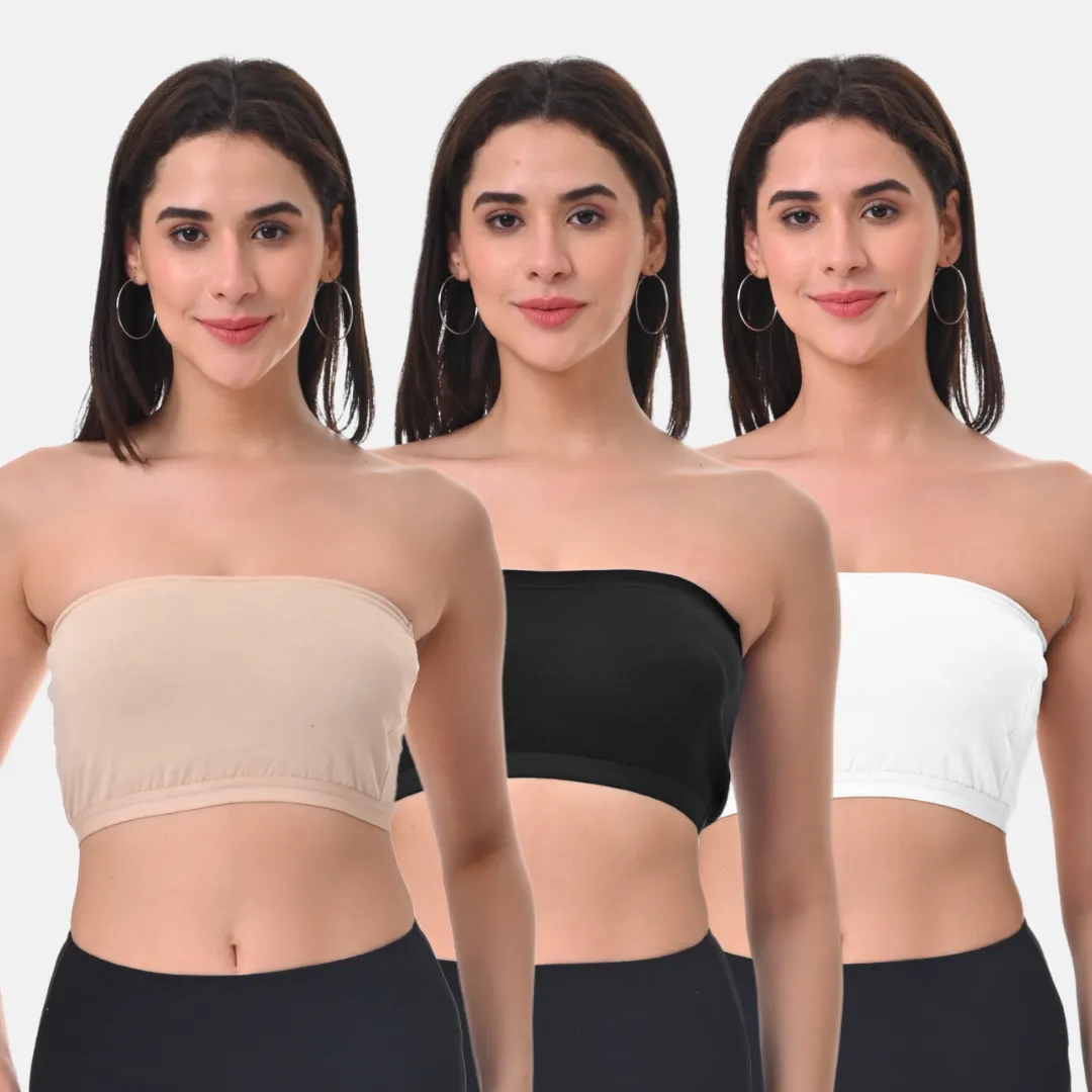 Bandeau/Tube Bra For Women | Strapless Bra | Silicone Anti-Slip Band | Triple Layer Front Panel | Conceals Visibility Of Nipples | Pack Of 3 - Image 8