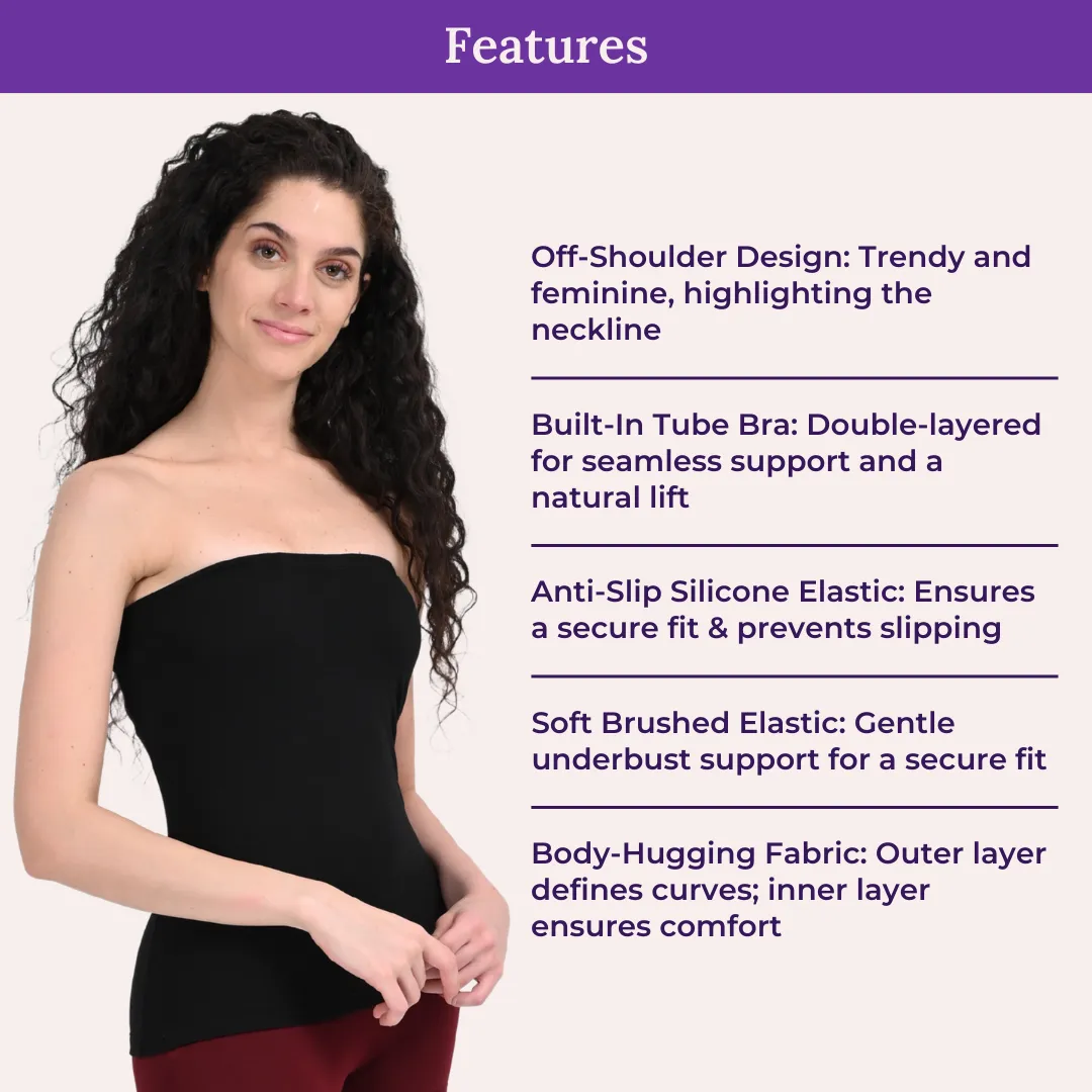 Tube Tank For Women | Off-Shoulder Design | Built-In Tube Bra | Anti-Slip Silicone Elastic | Body-Hugging Fit | Full Coverage | Soft Cotton Blend - Image 4
