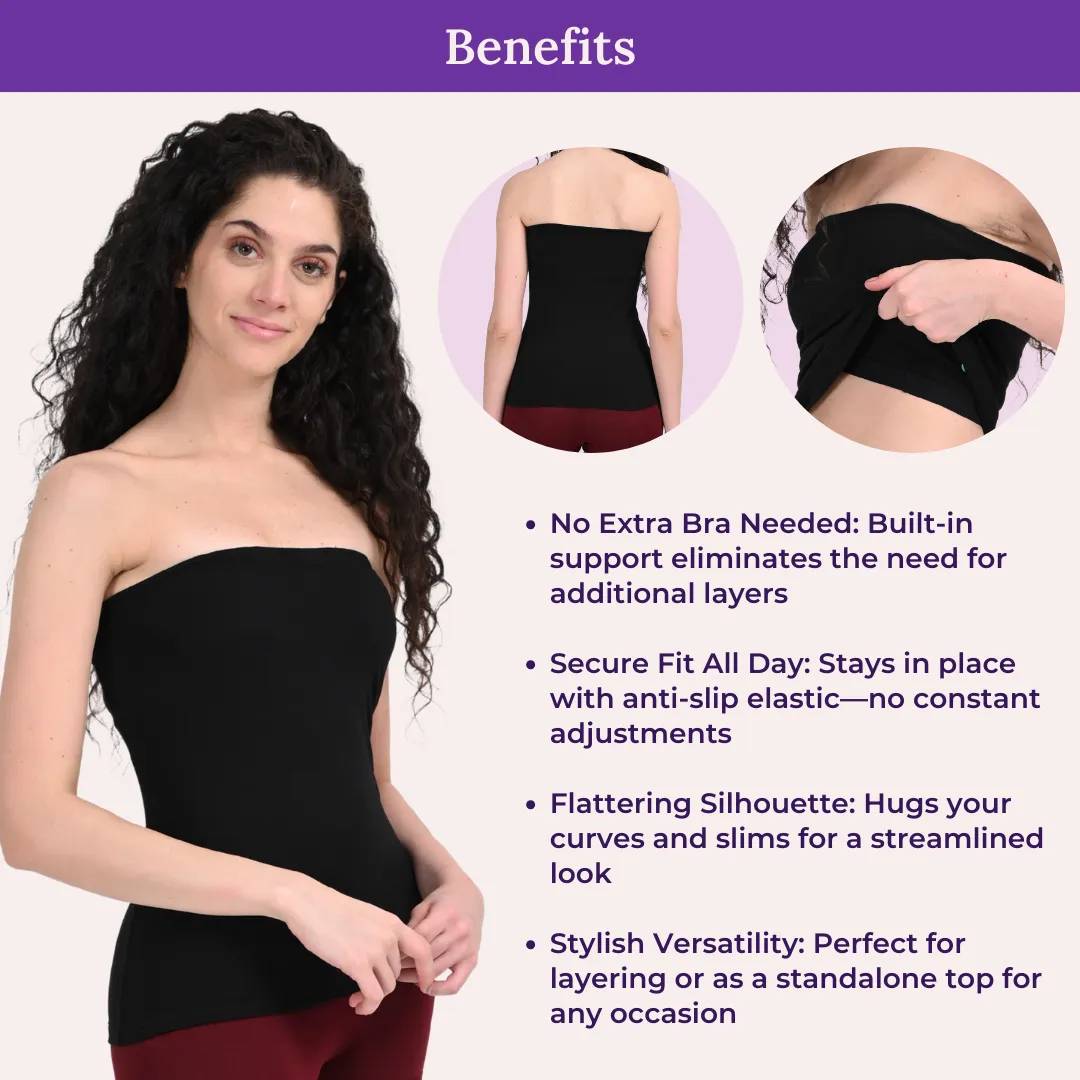 Tube Tank For Women | Off-Shoulder Design | Built-In Tube Bra | Anti-Slip Silicone Elastic | Body-Hugging Fit | Full Coverage | Soft Cotton Blend - Image 5