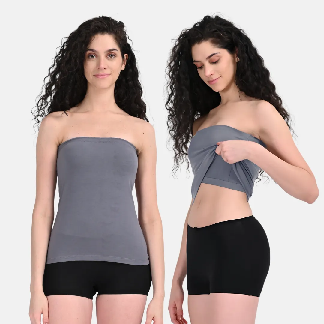 Tube Tank For Women | Off-Shoulder Design | Built-In Tube Bra | Anti-Slip Silicone Elastic | Body-Hugging Fit | Full Coverage | Soft Cotton Blend | Pack Of 2