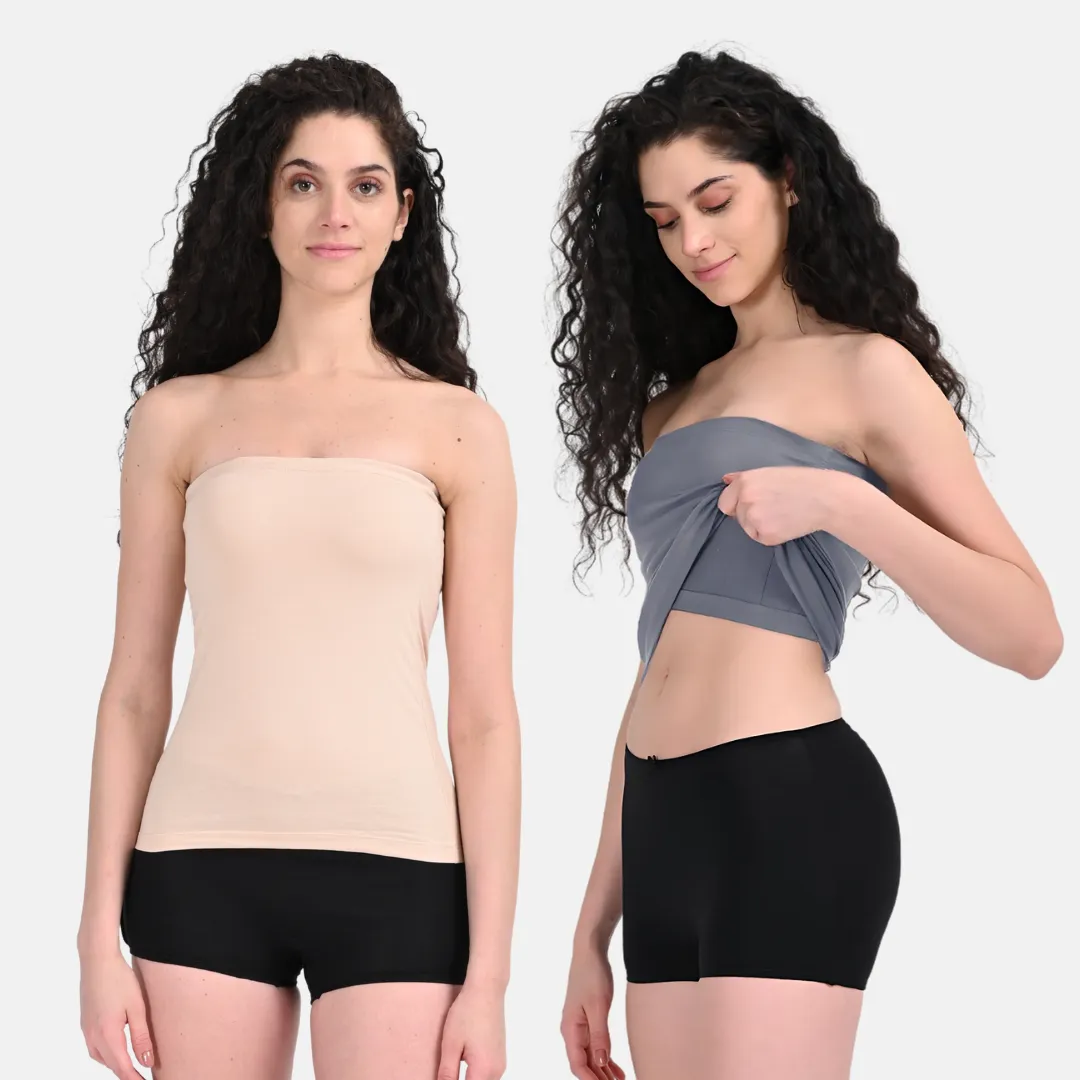 Tube Tank For Women | Off-Shoulder Design | Built-In Tube Bra | Anti-Slip Silicone Elastic | Body-Hugging Fit | Full Coverage | Soft Cotton Blend | Pack Of 2 - Image 10