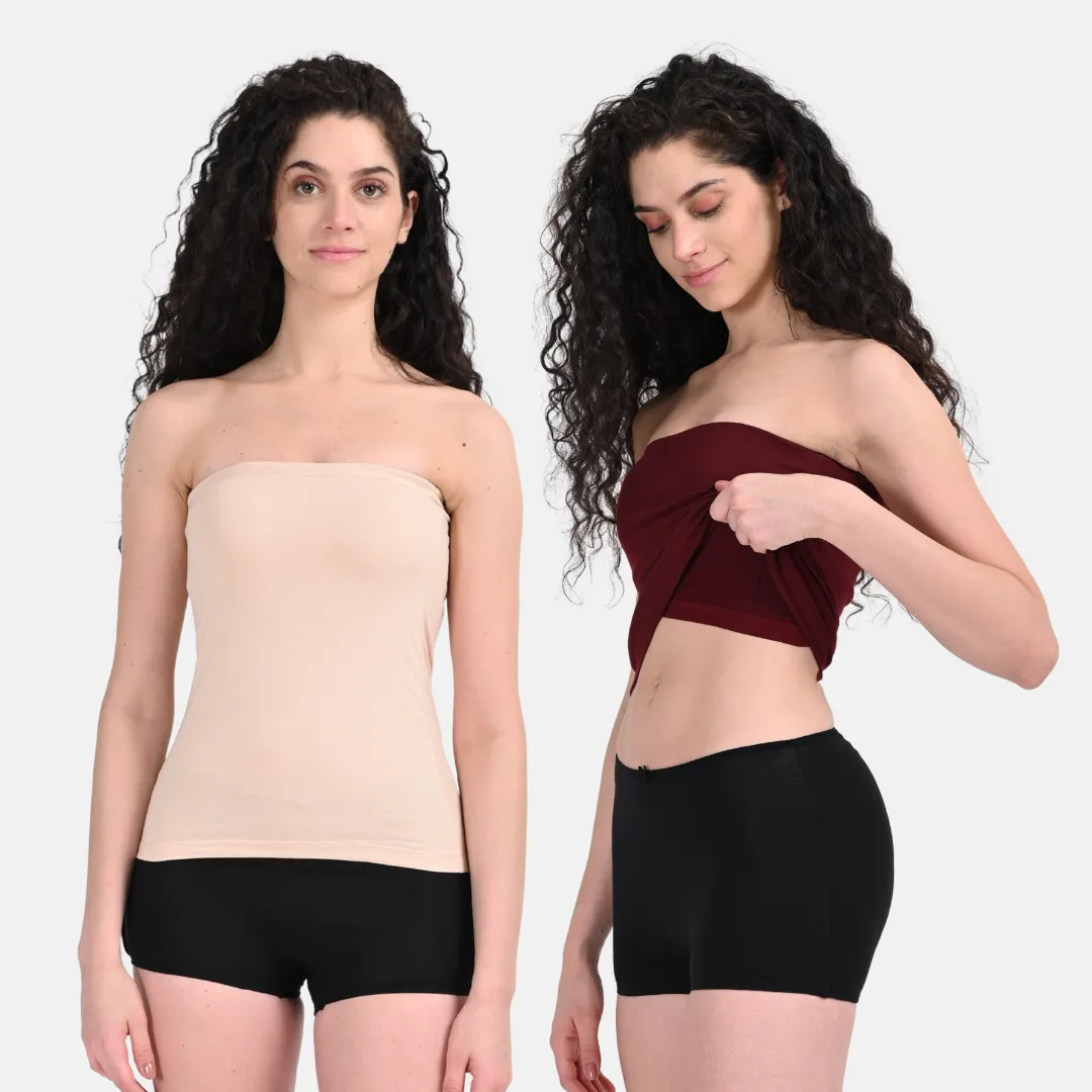 Tube Tank For Women | Off-Shoulder Design | Built-In Tube Bra | Anti-Slip Silicone Elastic | Body-Hugging Fit | Full Coverage | Soft Cotton Blend | Pack Of 2 - Image 13