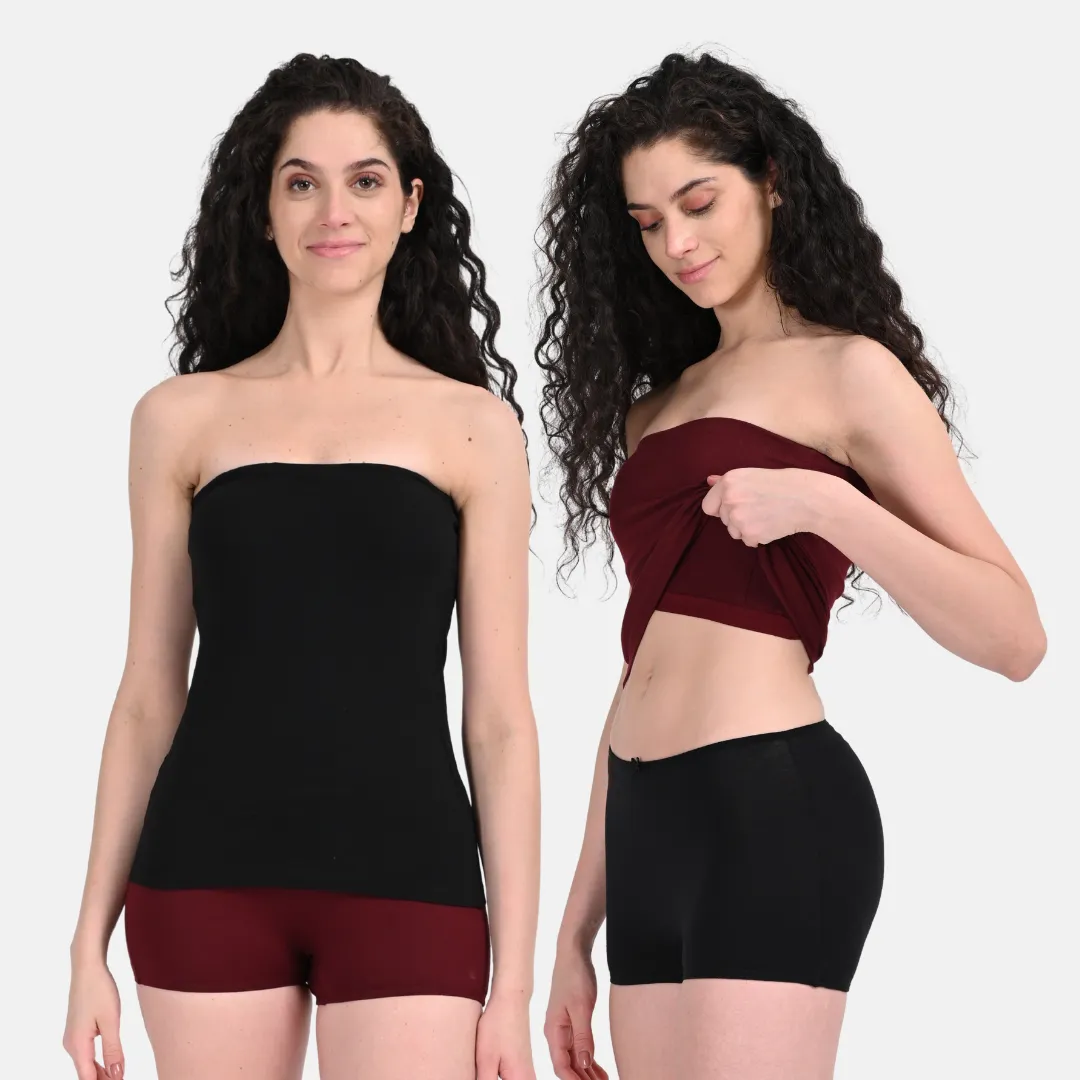 Tube Tank For Women | Off-Shoulder Design | Built-In Tube Bra | Anti-Slip Silicone Elastic | Body-Hugging Fit | Full Coverage | Soft Cotton Blend | Pack Of 2 - Image 14