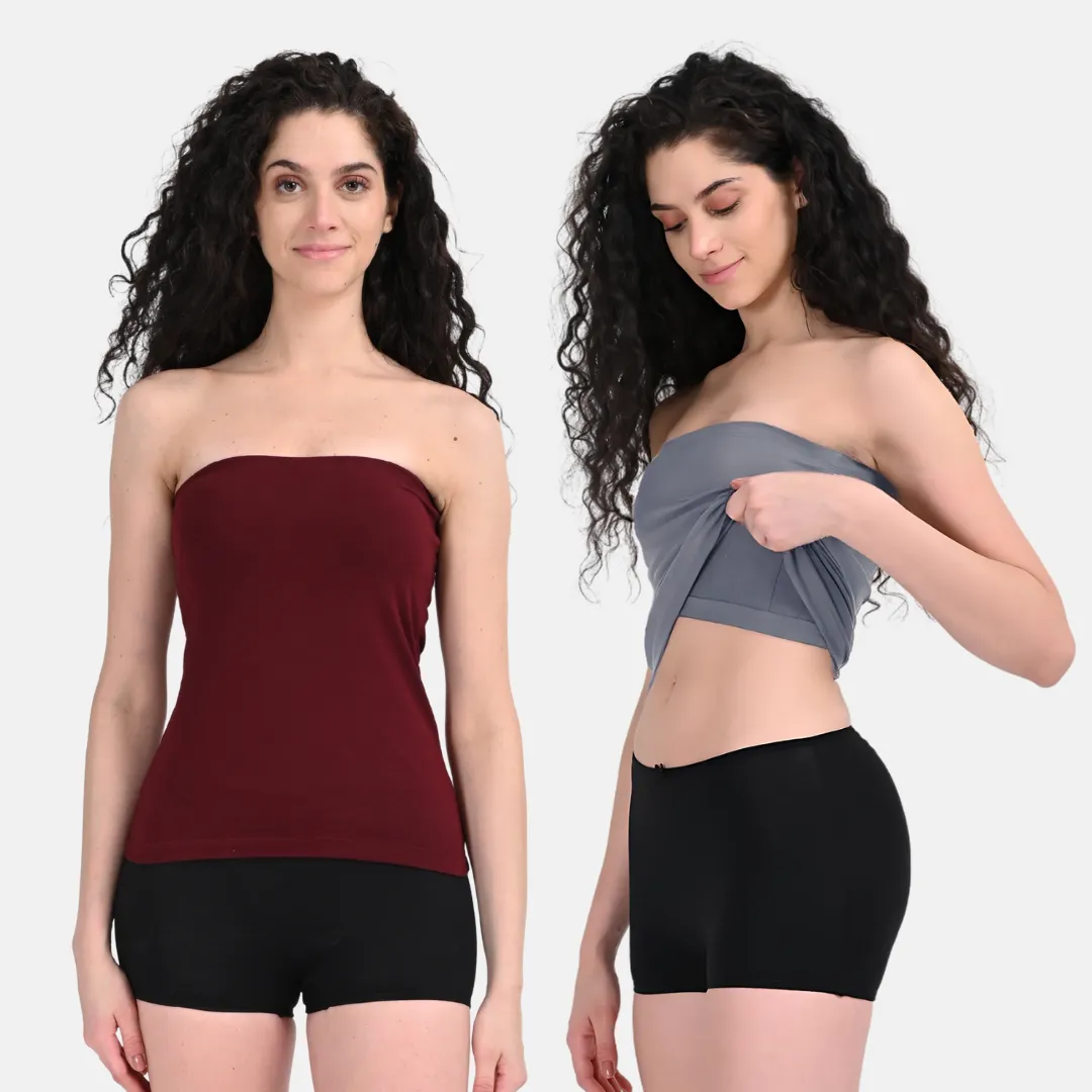 Tube Tank For Women | Off-Shoulder Design | Built-In Tube Bra | Anti-Slip Silicone Elastic | Body-Hugging Fit | Full Coverage | Soft Cotton Blend | Pack Of 2 - Image 15