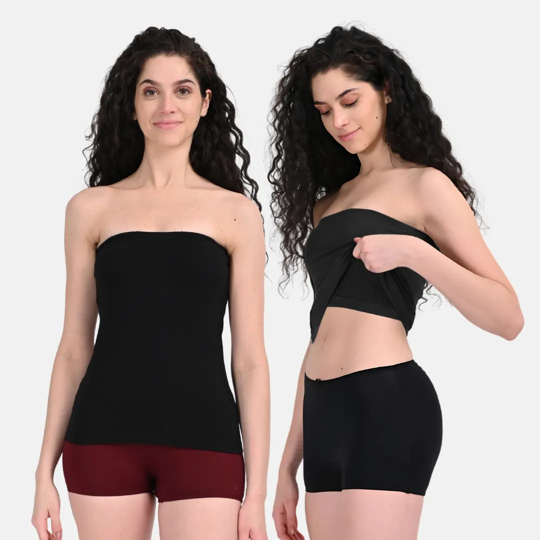 Tube Tank For Women | Off-Shoulder Design | Built-In Tube Bra | Anti-Slip Silicone Elastic | Body-Hugging Fit | Full Coverage | Soft Cotton Blend | Pack Of 2 - Image 16