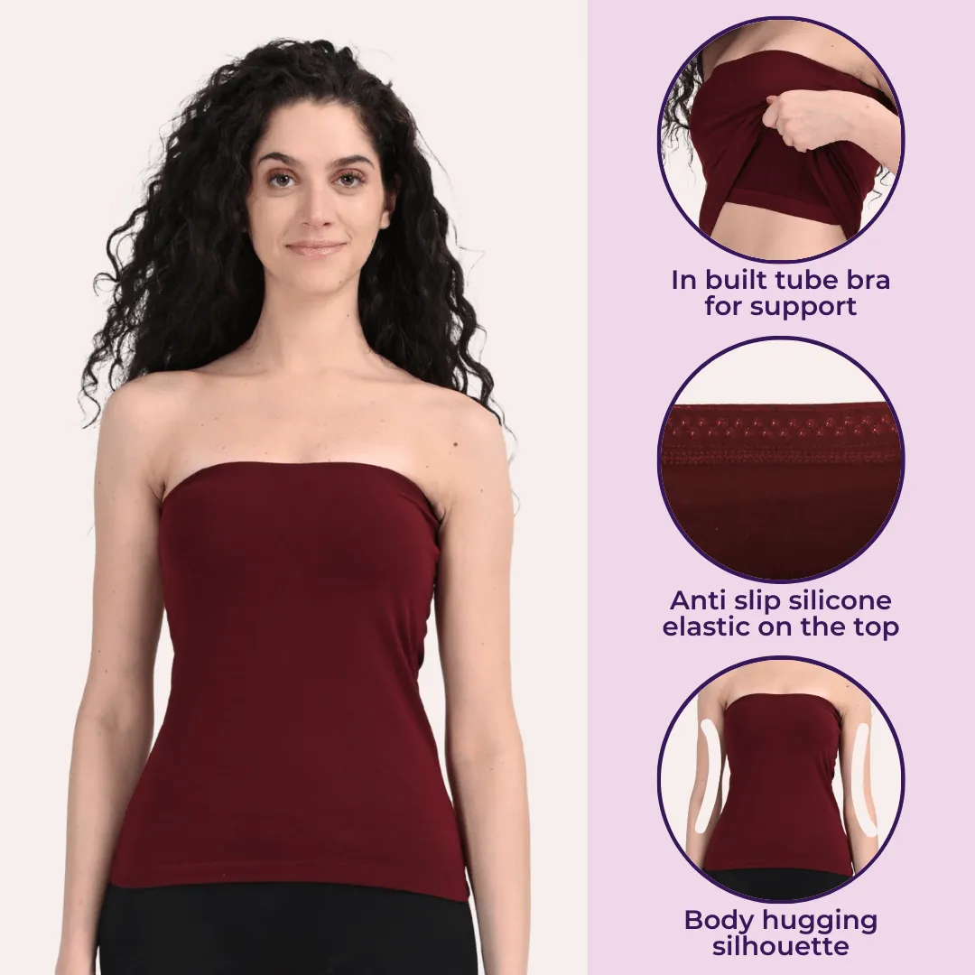 Tube Tank For Women | Off-Shoulder Design | Built-In Tube Bra | Anti-Slip Silicone Elastic | Body-Hugging Fit | Full Coverage | Soft Cotton Blend | Pack Of 2 - Image 2