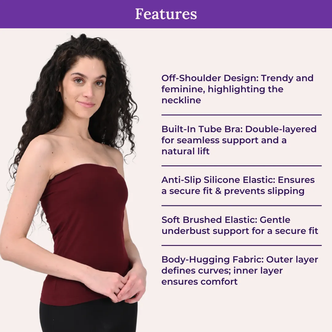Tube Tank For Women | Off-Shoulder Design | Built-In Tube Bra | Anti-Slip Silicone Elastic | Body-Hugging Fit | Full Coverage | Soft Cotton Blend | Pack Of 2 - Image 4